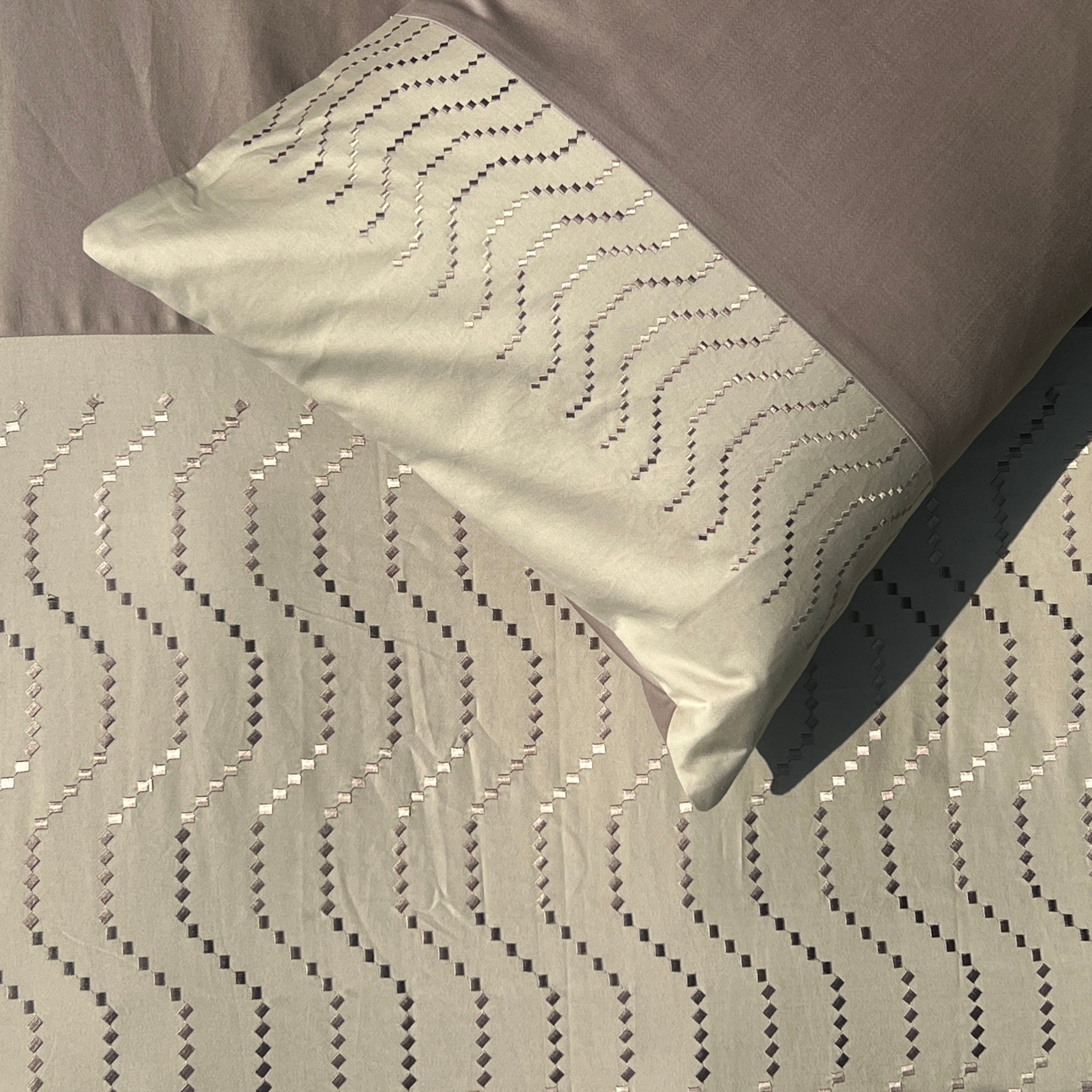 Sadyaska Elvis Mocha and Beige Cotton Embroidered s (Set of 02) 1 Pcs Pillow Cover