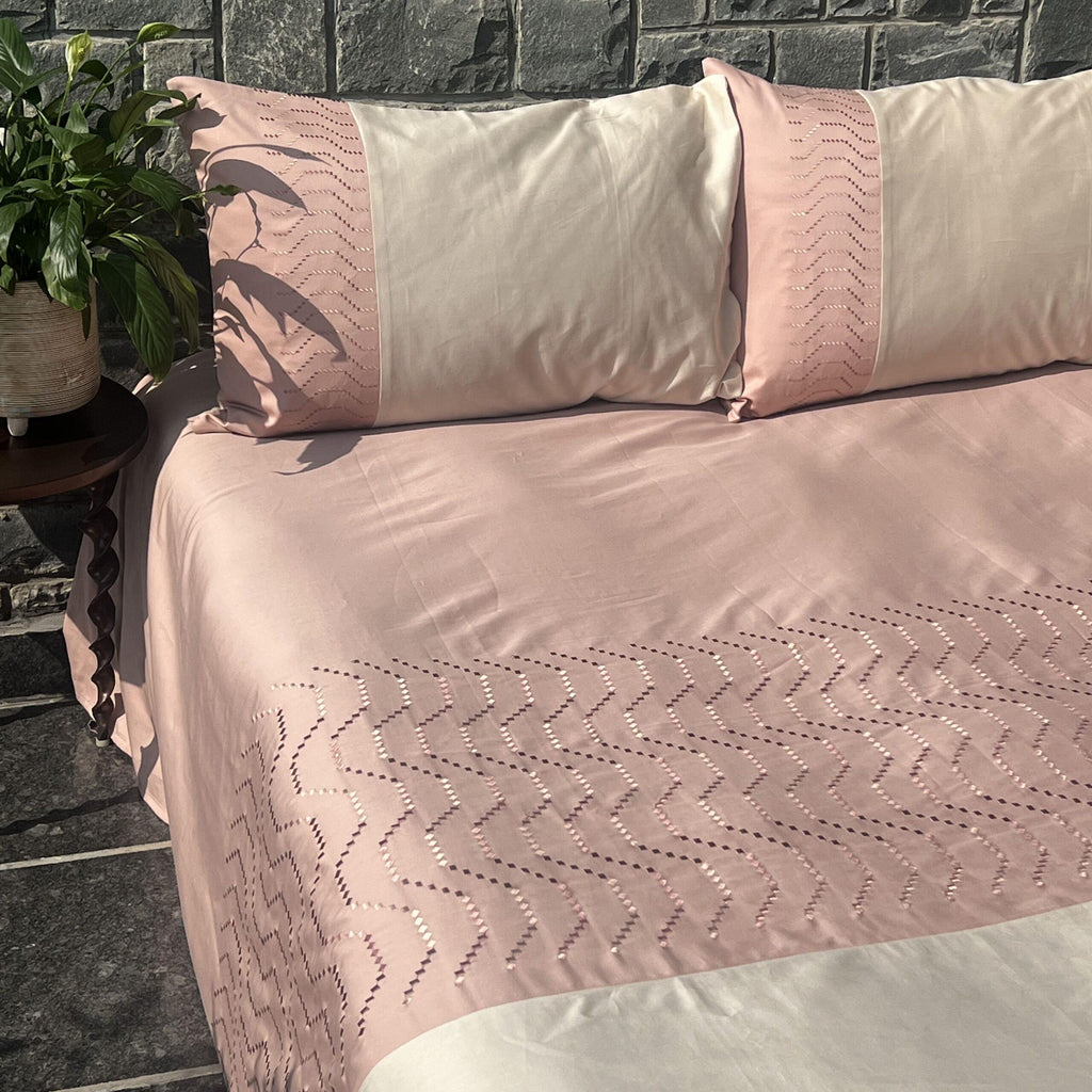 Sadyaska Elvis Rose and Oats Beige Embroidered Set 1 Pcs Bedsheet