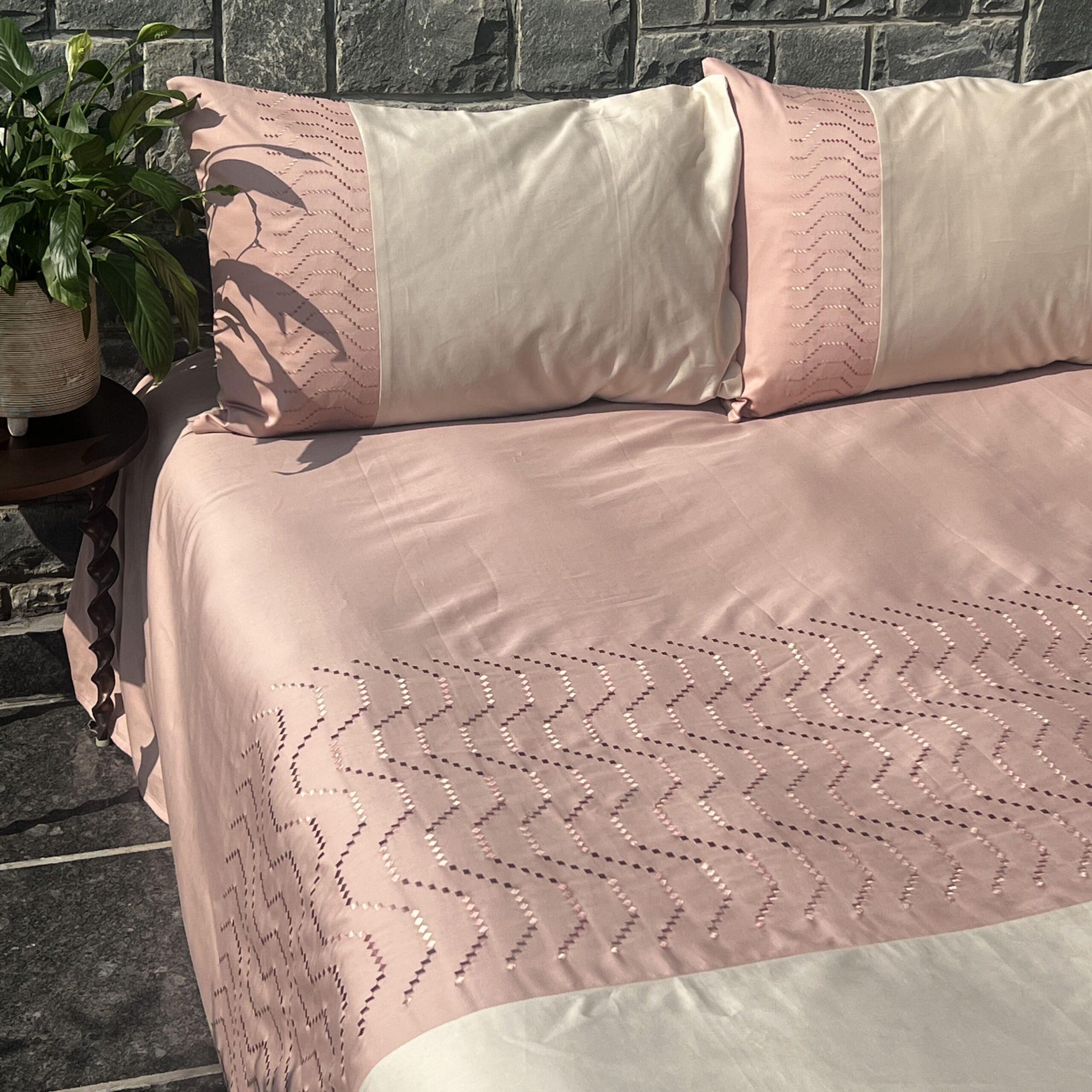 Sadyaska Elvis Rose and Oats Beige Embroidered Set 1 Pcs Bedsheet