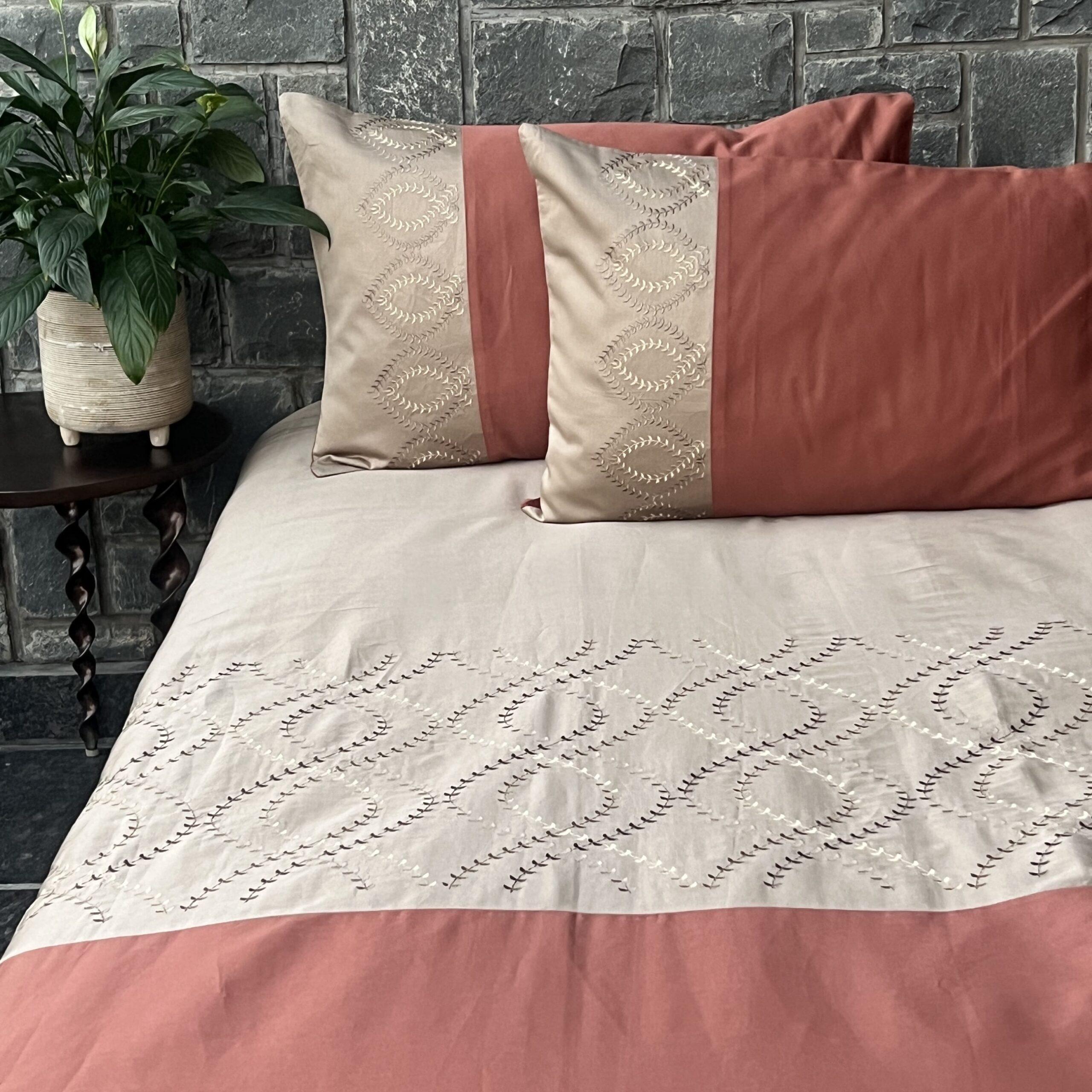 Sadyaska Exon Sand and Terracotta Embroidered Set 1 Pcs Bedsheet