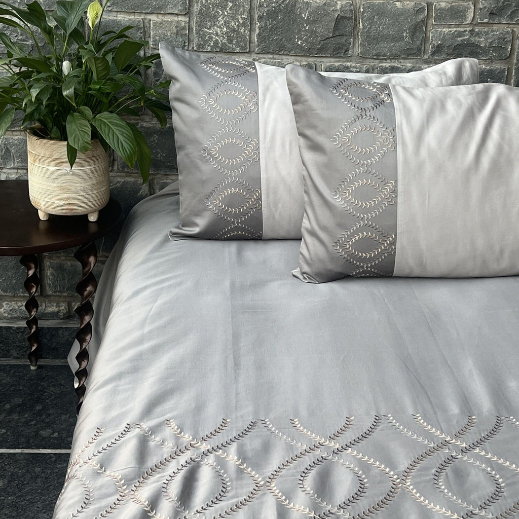 Sadyaska Exon Slate and Pearl Grey Embroidered Set 1 Pcs Bedsheet