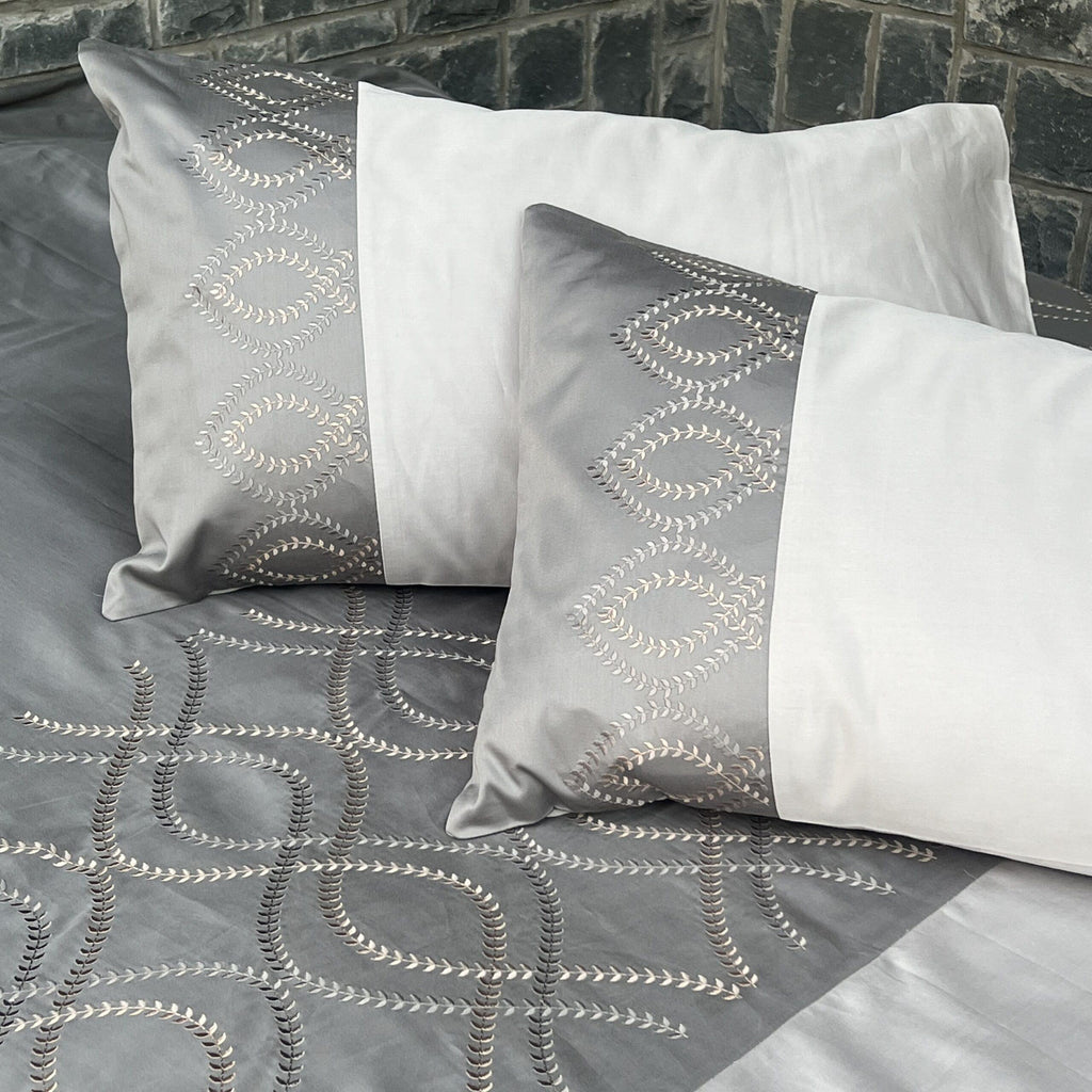 Sadyaska Exon Slate and Pearl Grey Embroidered Set 1 Pcs Bedsheet