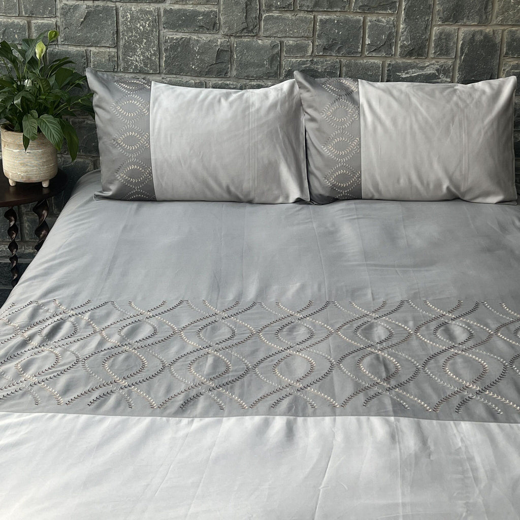 Sadyaska Exon Slate and Pearl Grey Embroidered Set 1 Pcs Bedsheet