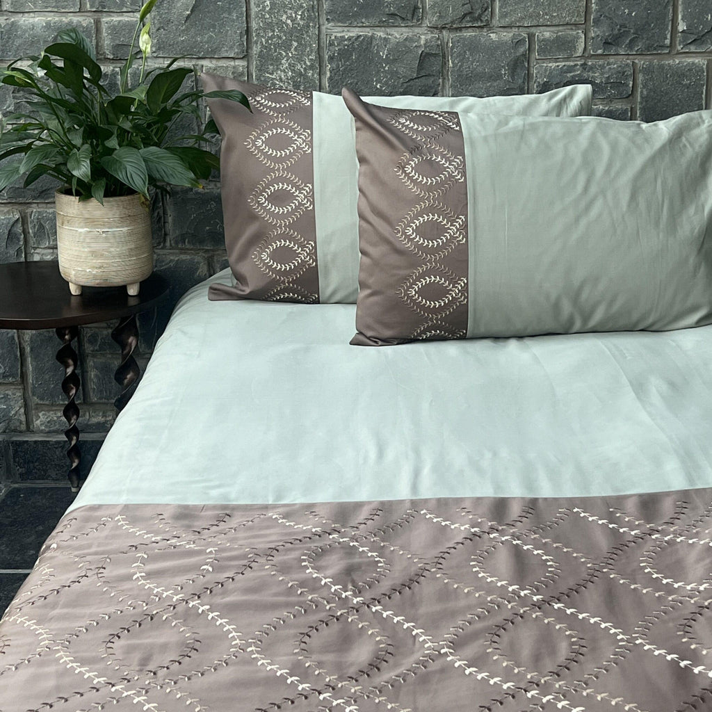 Sadyaska Exon Sage Green and Taupe Embroidered Set 1 Pcs Bedsheet