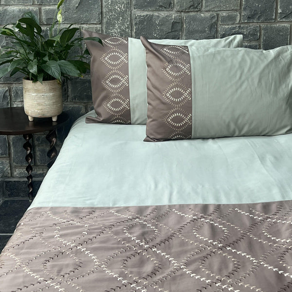 Sadyaska Exon Sage Green and Taupe Embroidered Set 1 Pcs Bedsheet