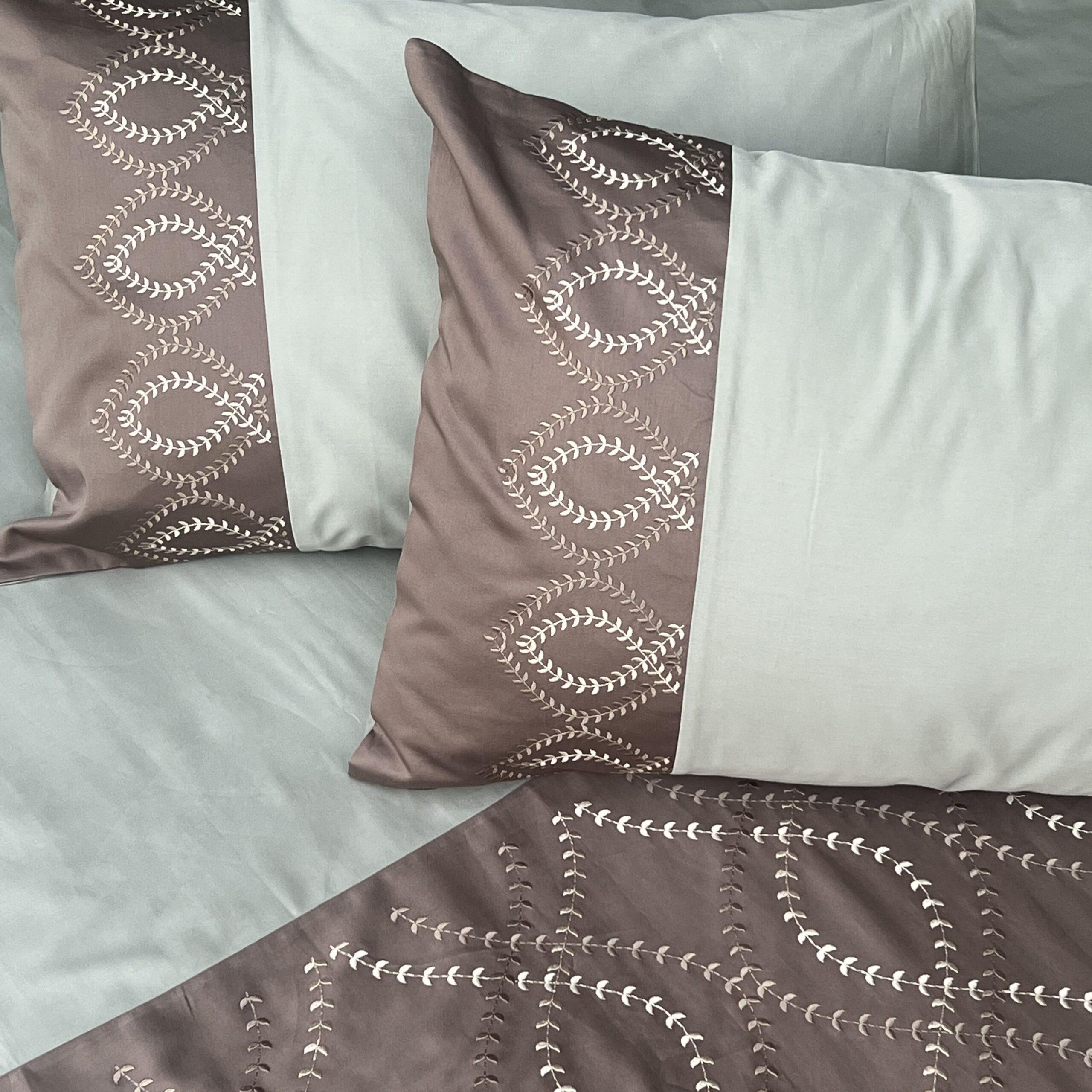 Sadyaska Exon Sage Green and Taupe Embroidered Set 1 Pcs Bedsheet