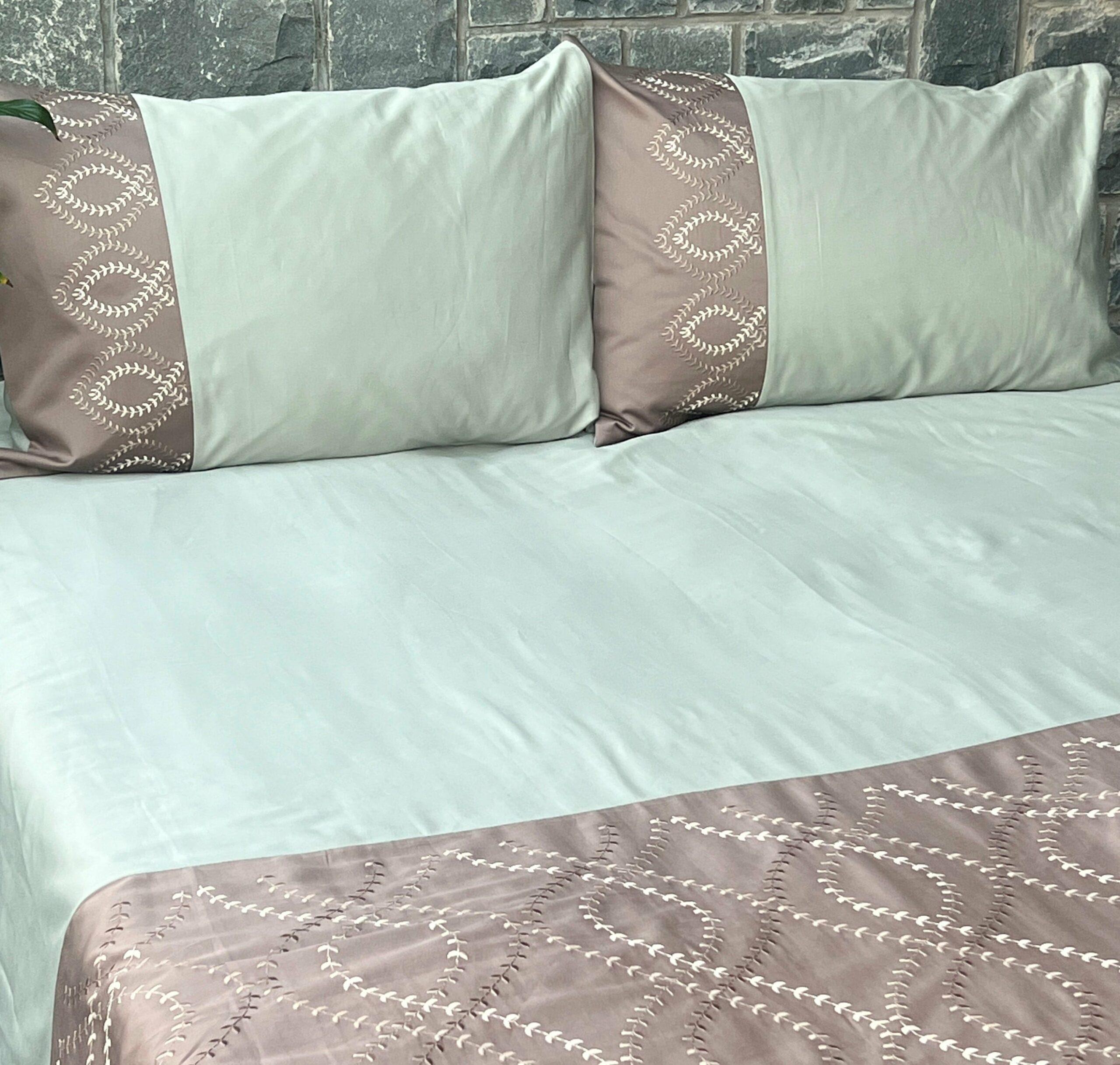 Sadyaska Exon Sage Green and Taupe Embroidered Set 1 Pcs Bedsheet
