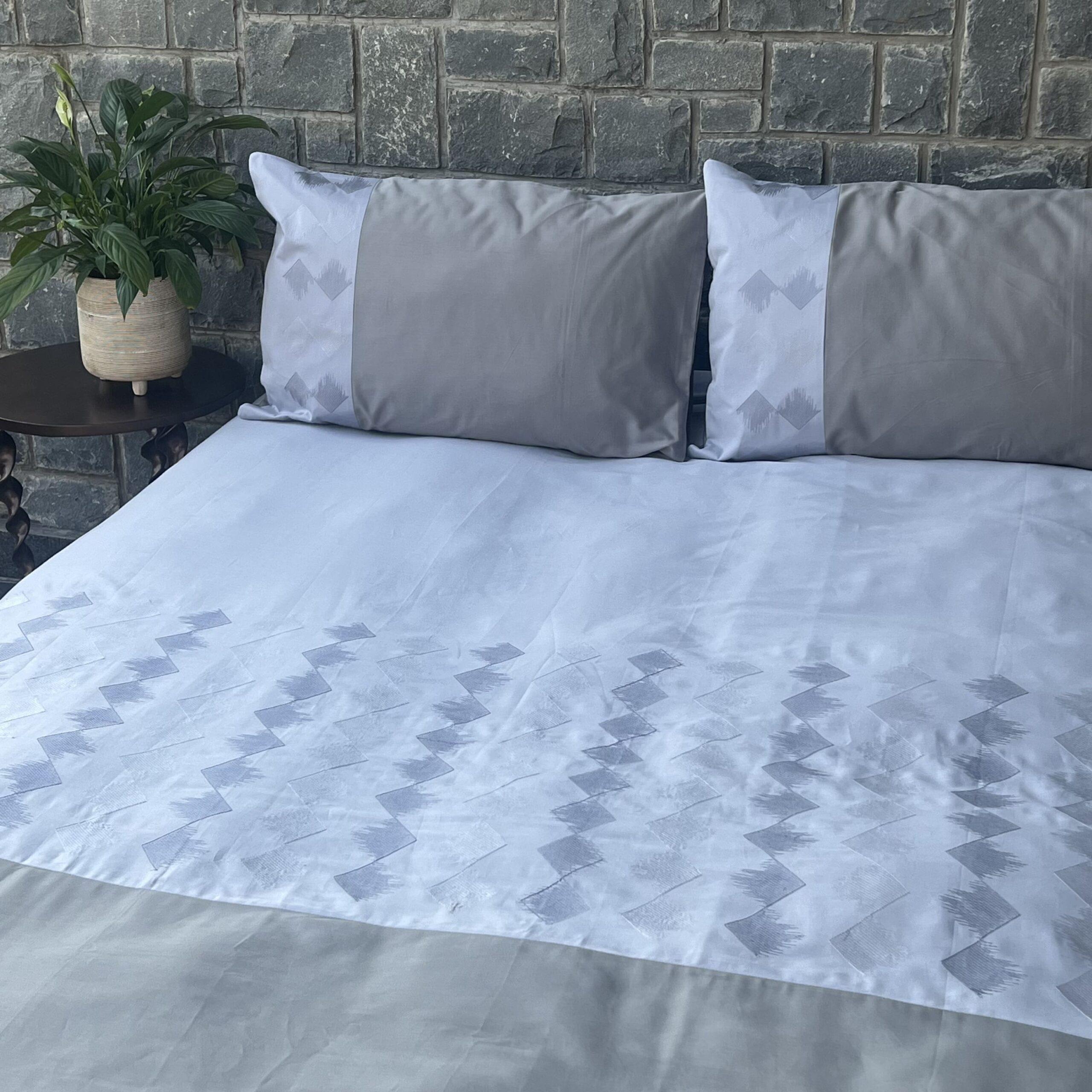 Sadyaska Peak Smoke Blue and Slate Embroidered Set 1 Pcs Bedsheet