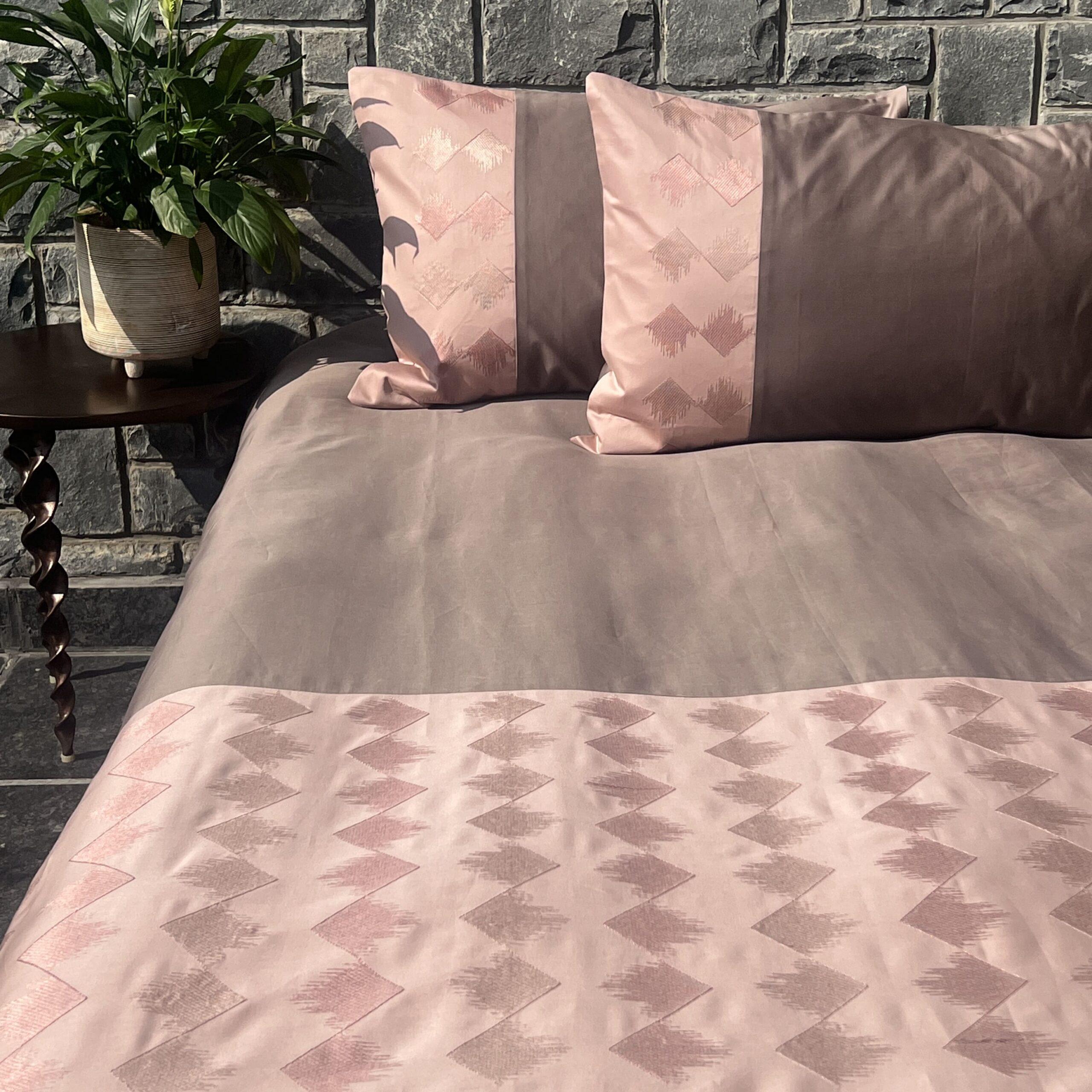 Sadyaska Peak Taupe and Rose Embroidered Set 1 Pcs Bedsheet