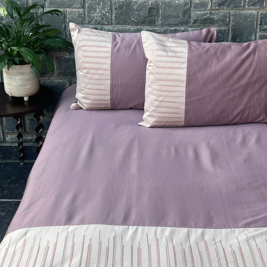 Sadyaska Speckle Buff and Old Rose Cotton Embroidered s (Set of 02) 1 Pcs Pillow Cover