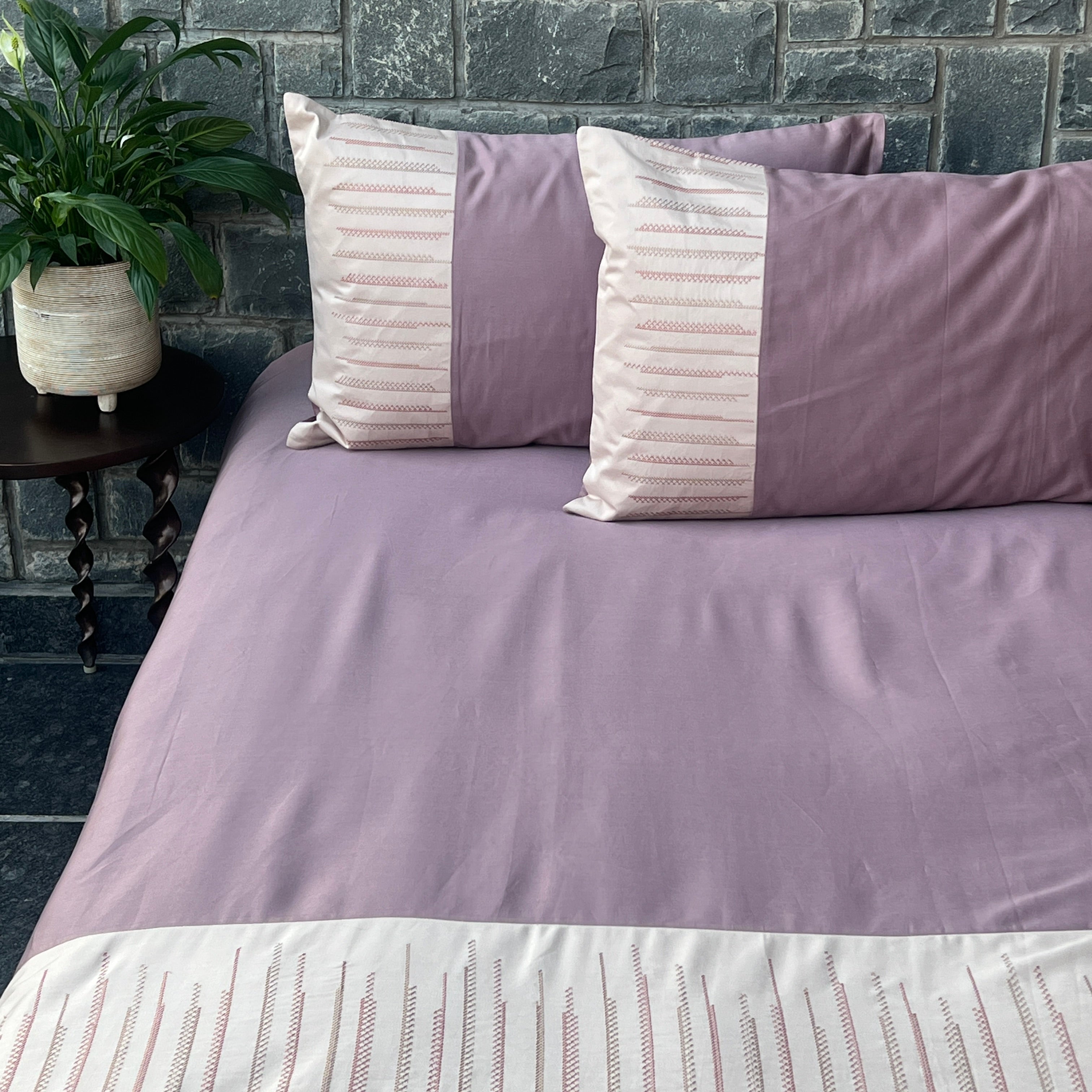 Sadyaska Speckle Buff and Old Rose Cotton Embroidered s (Set of 02) 1 Pcs Pillow Cover