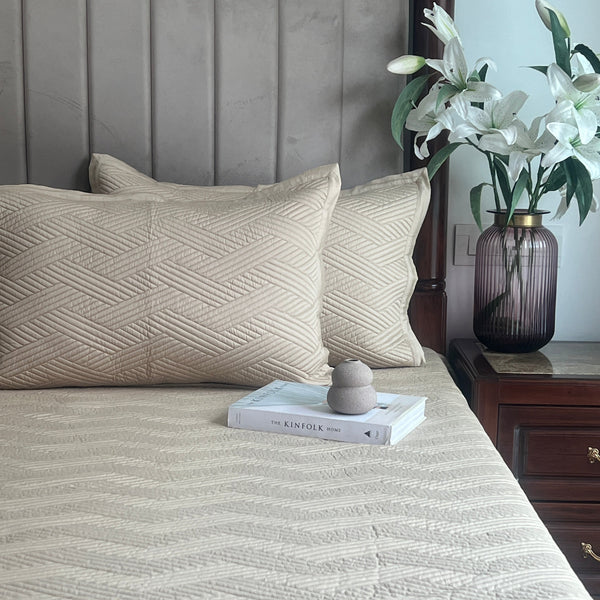 Sadyaska Beige Cancun Cotton Reversible 1 Pcs Bedspread