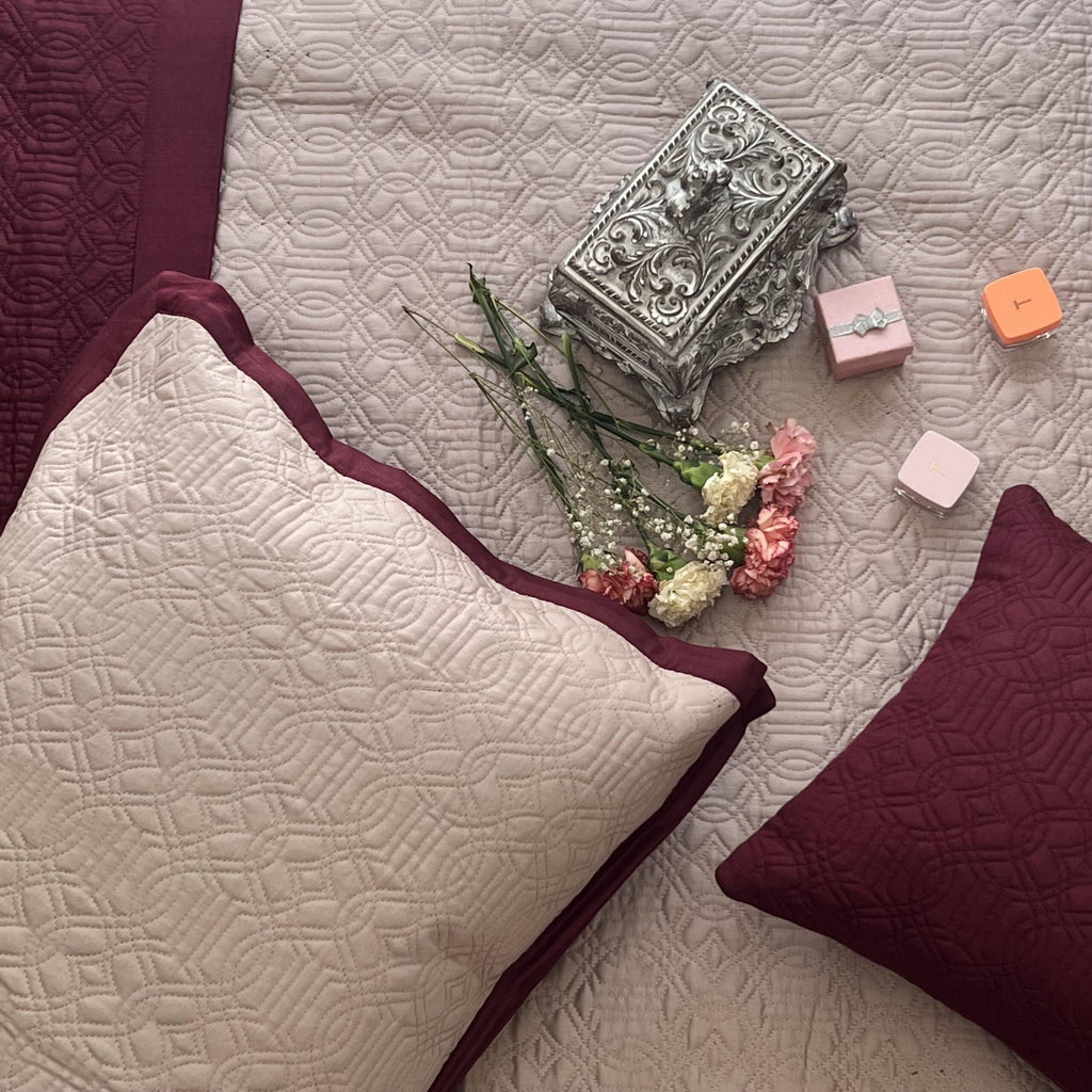 Sadyaska Buff and Maroon Imperial Cotton Reversible 1 Pcs Bedspread