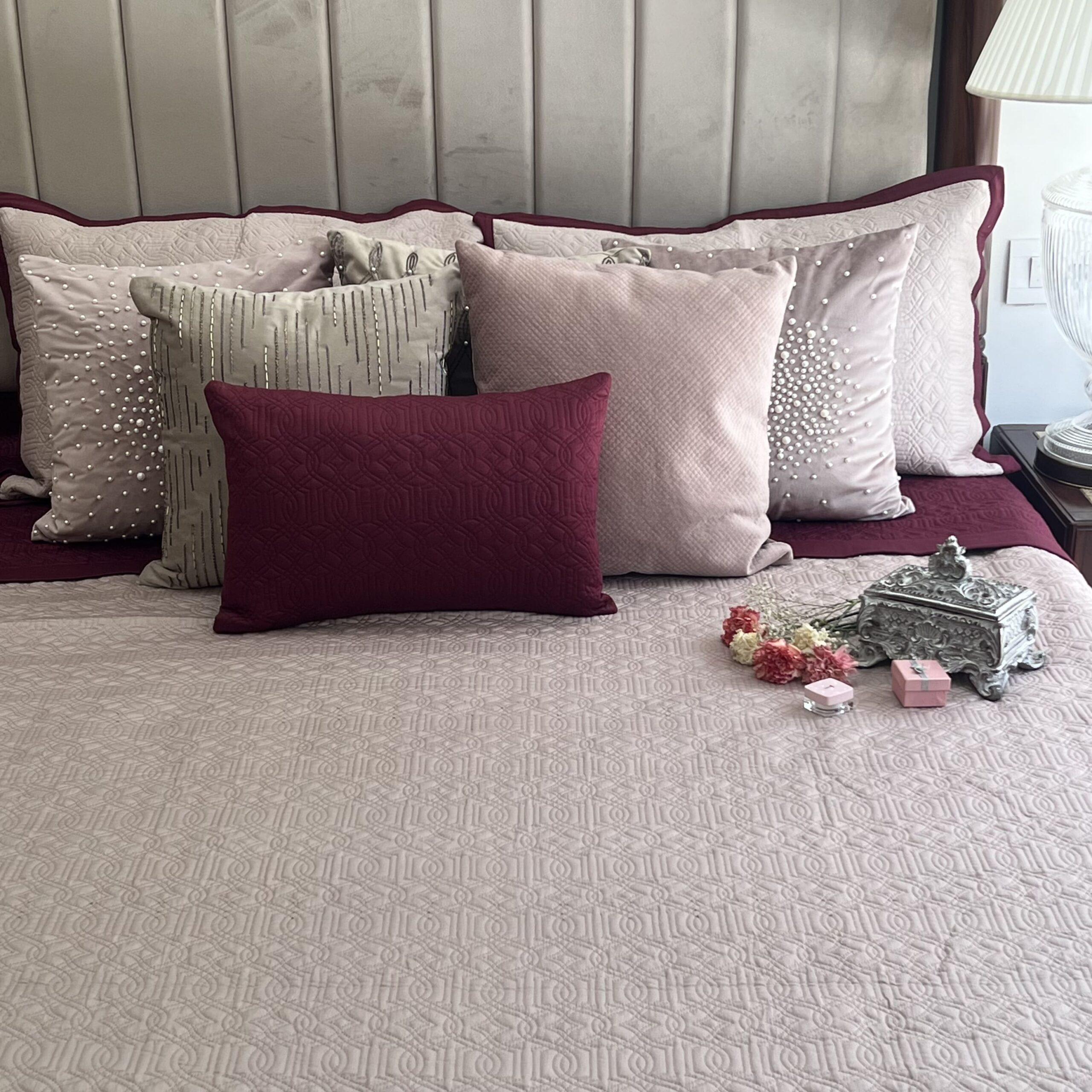 Sadyaska Buff and Maroon Imperial Cotton Reversible 1 Pcs Bedspread