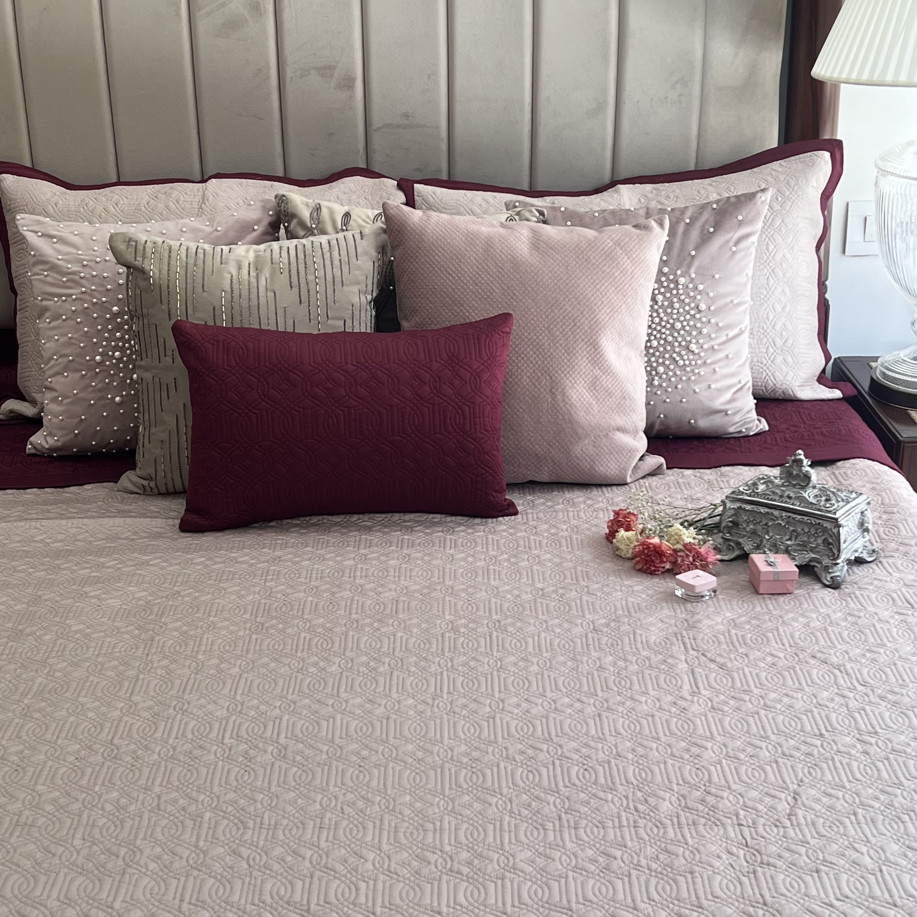 Sadyaska Maroon and Buff Imperial Cotton Reversible 1 Pcs Bedspread