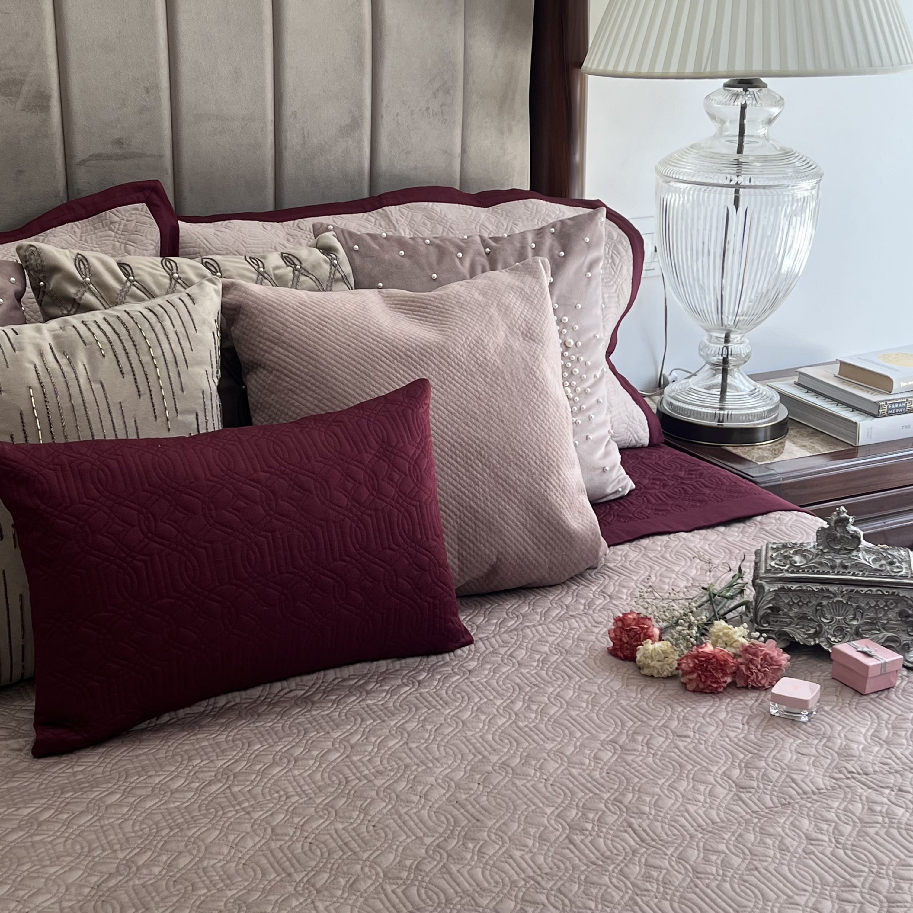 Sadyaska Maroon and Buff Imperial Cotton Reversible 1 Pcs Bedspread
