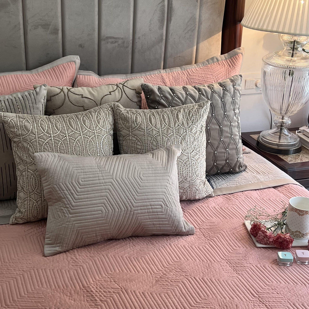 Sadyaska Coral and Beige Mosaic Cotton Reversible 1 Pcs Bedspread