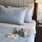 Sadyaska Smoke Blue and Grey Mosaic Cotton Reversible 1 Pcs Bedspread