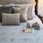 Sadyaska Smoke Blue and Grey Mosaic Cotton Reversible 1 Pcs Bedspread