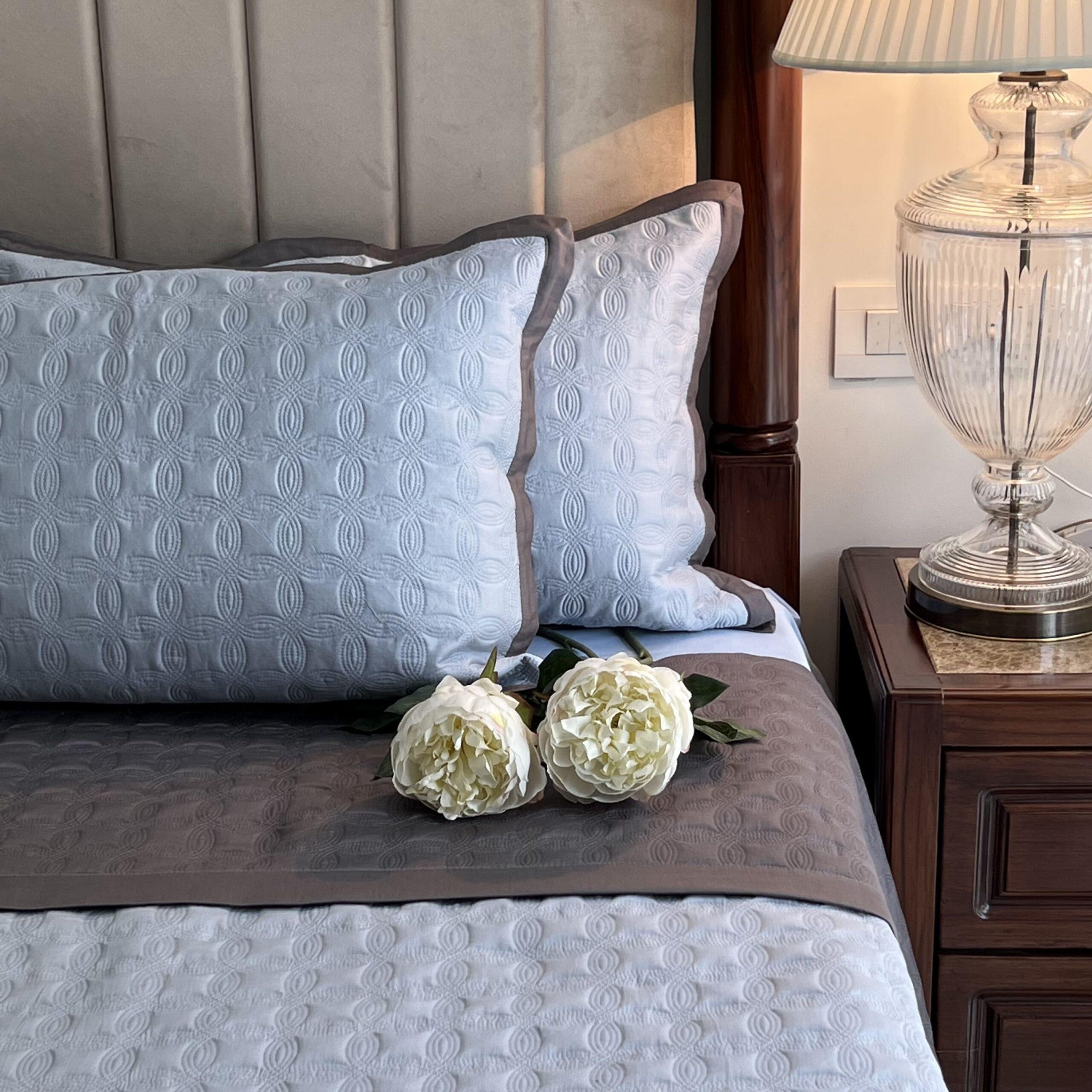 Sadyaska Smoke Blue and Dark Grey Orbit Cotton Reversible 1 Pcs Bedspread