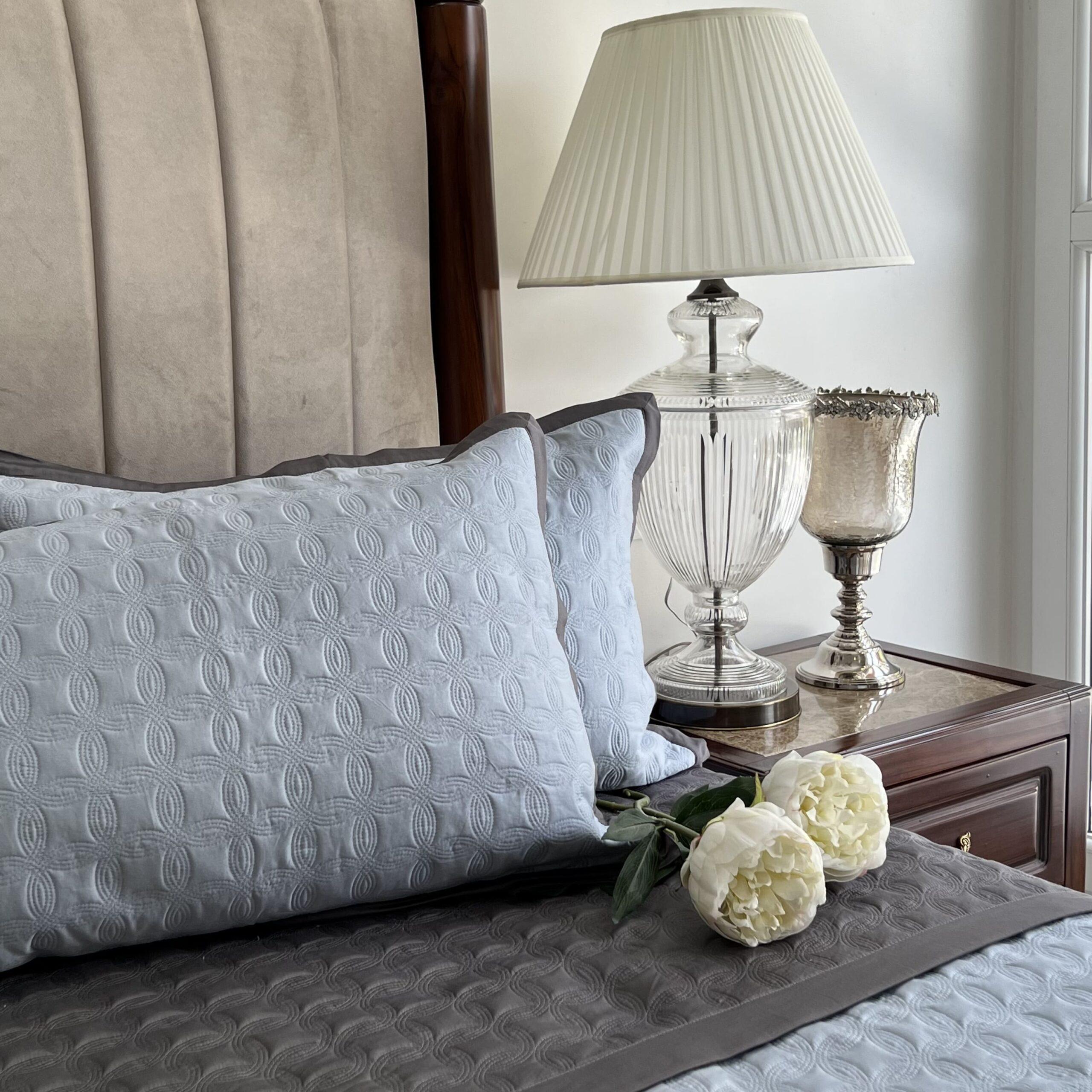 Sadyaska Smoke Blue and Dark Grey Orbit Cotton Reversible 1 Pcs Bedspread