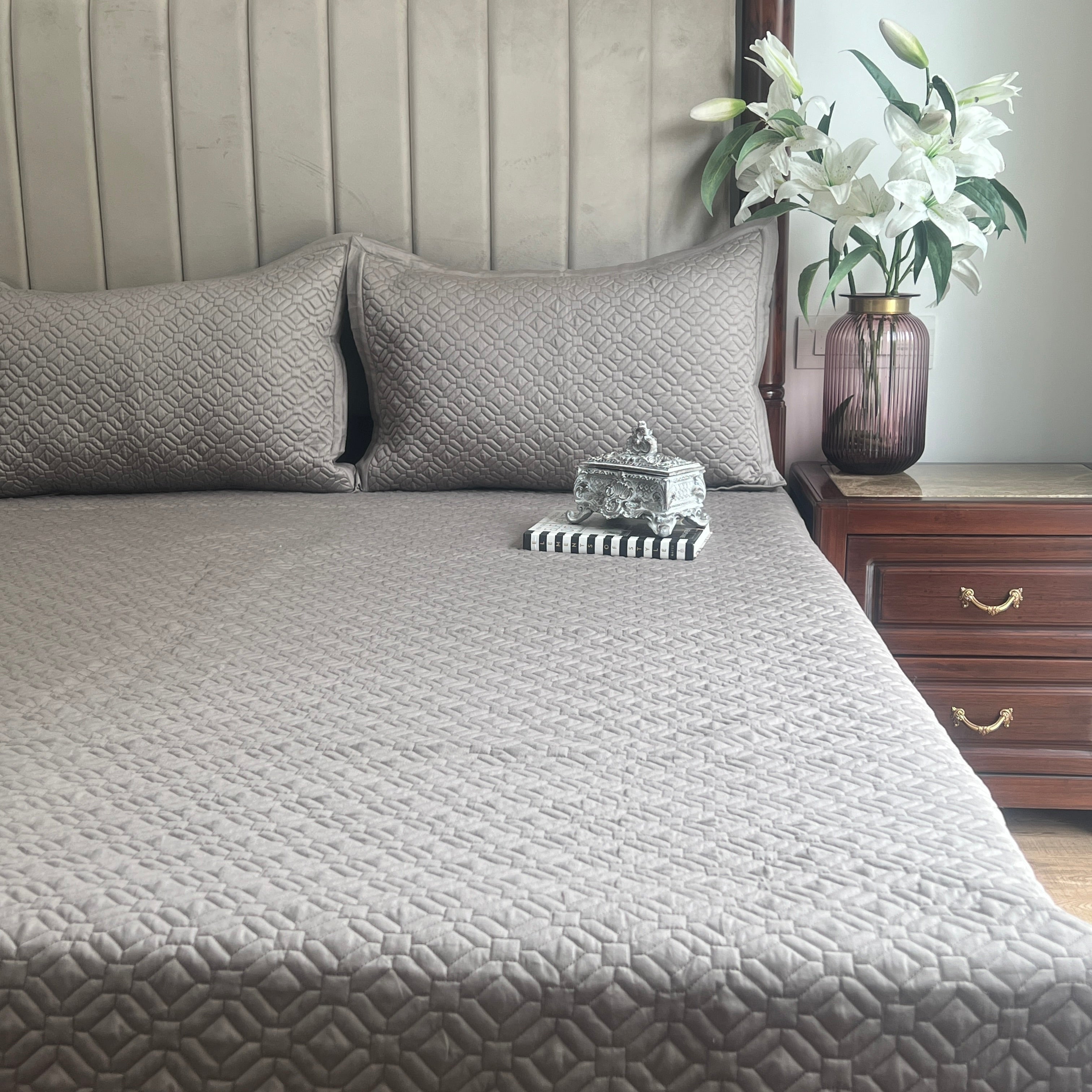 Sadyaska Olive Grey Tulum Cotton Reversible 1 Pcs Bedspread