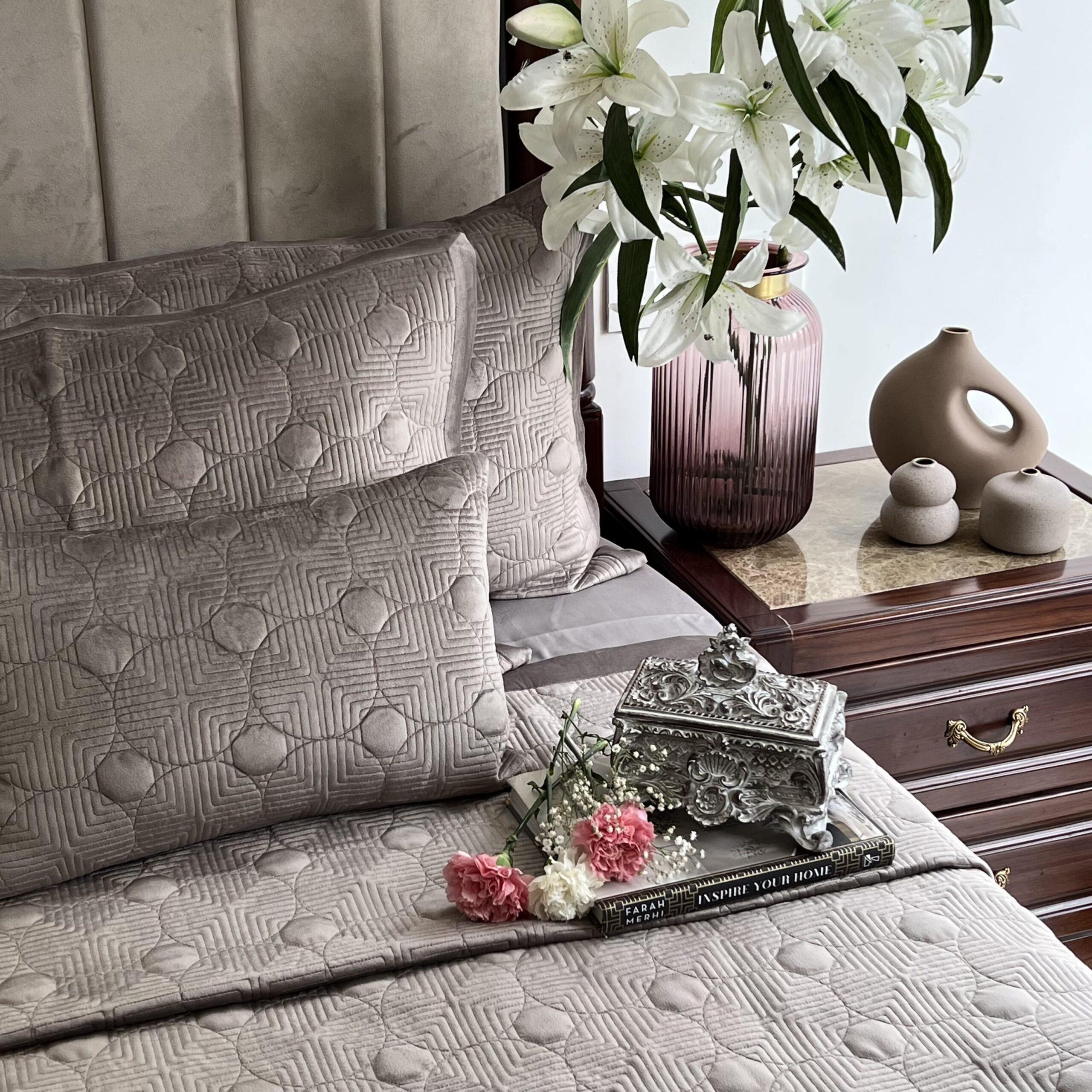 Sadyaska Bubble Silver Velvet 1 Pcs Bedspread