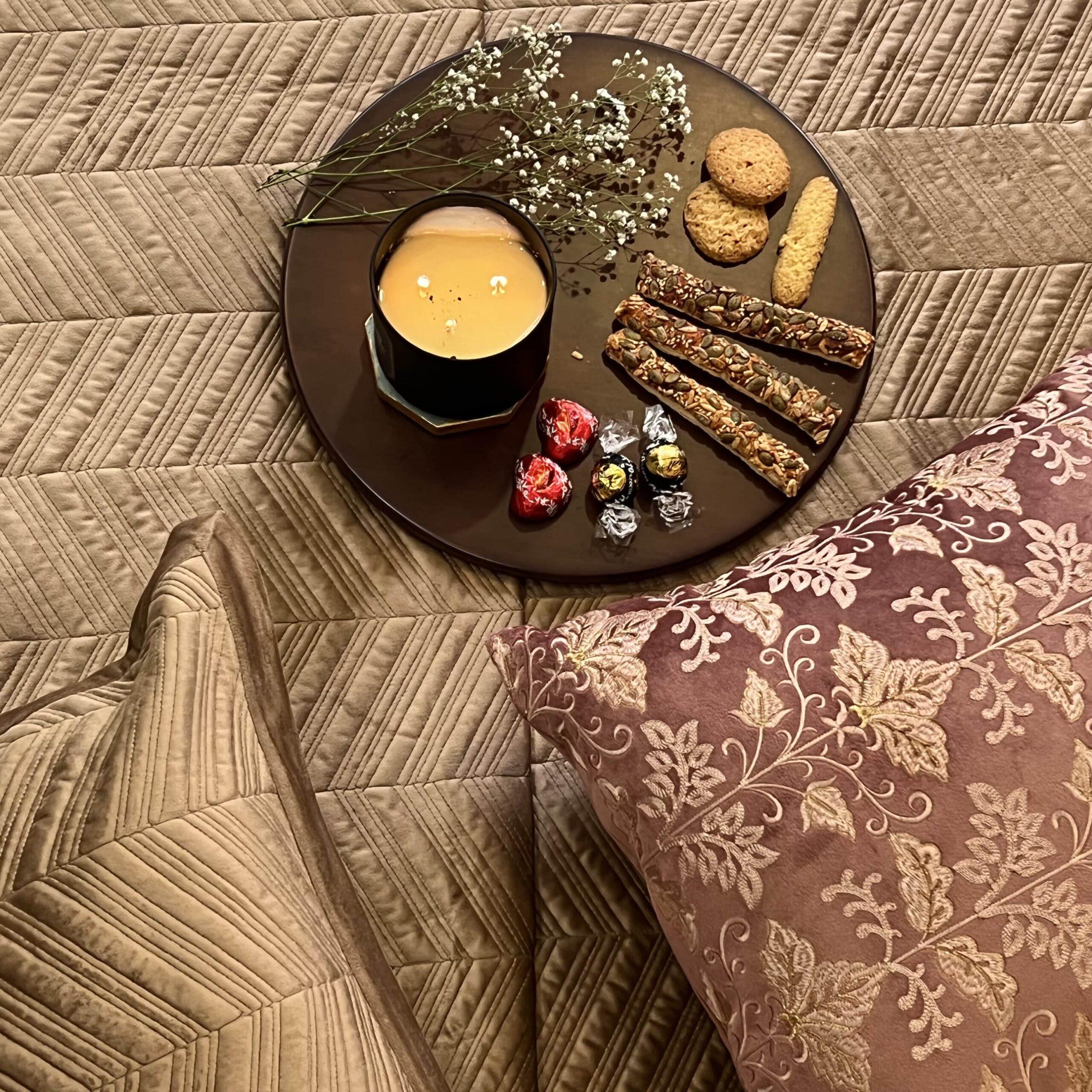 Sadyaska Herringbone Camel Velvet 1 Pcs Bedspread