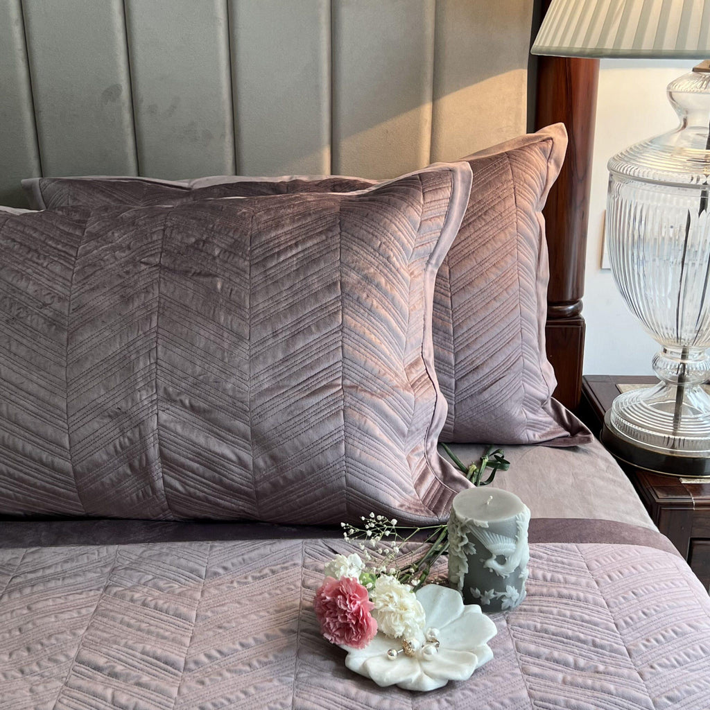 Sadyaska Herringbone Lilac Velvet 1 Pcs Bedspread