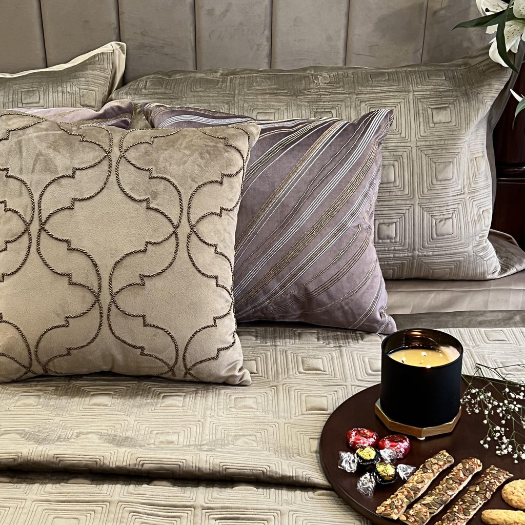 Sadyaska Squared Rose Gold Velvet 1 Pcs Bedspread