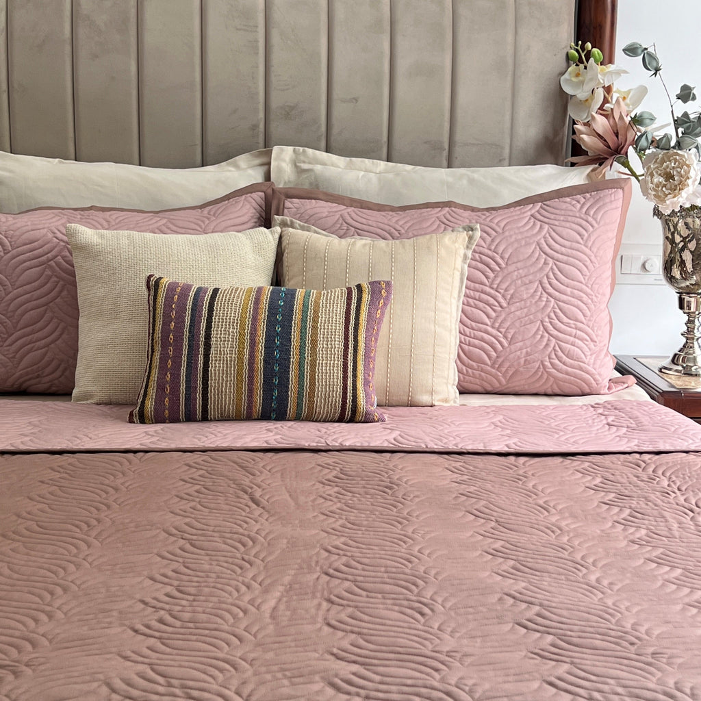 Sadyaska Quilted Brandy Rose and Old Rose Comber Reversible 1 Pcs Bedspread