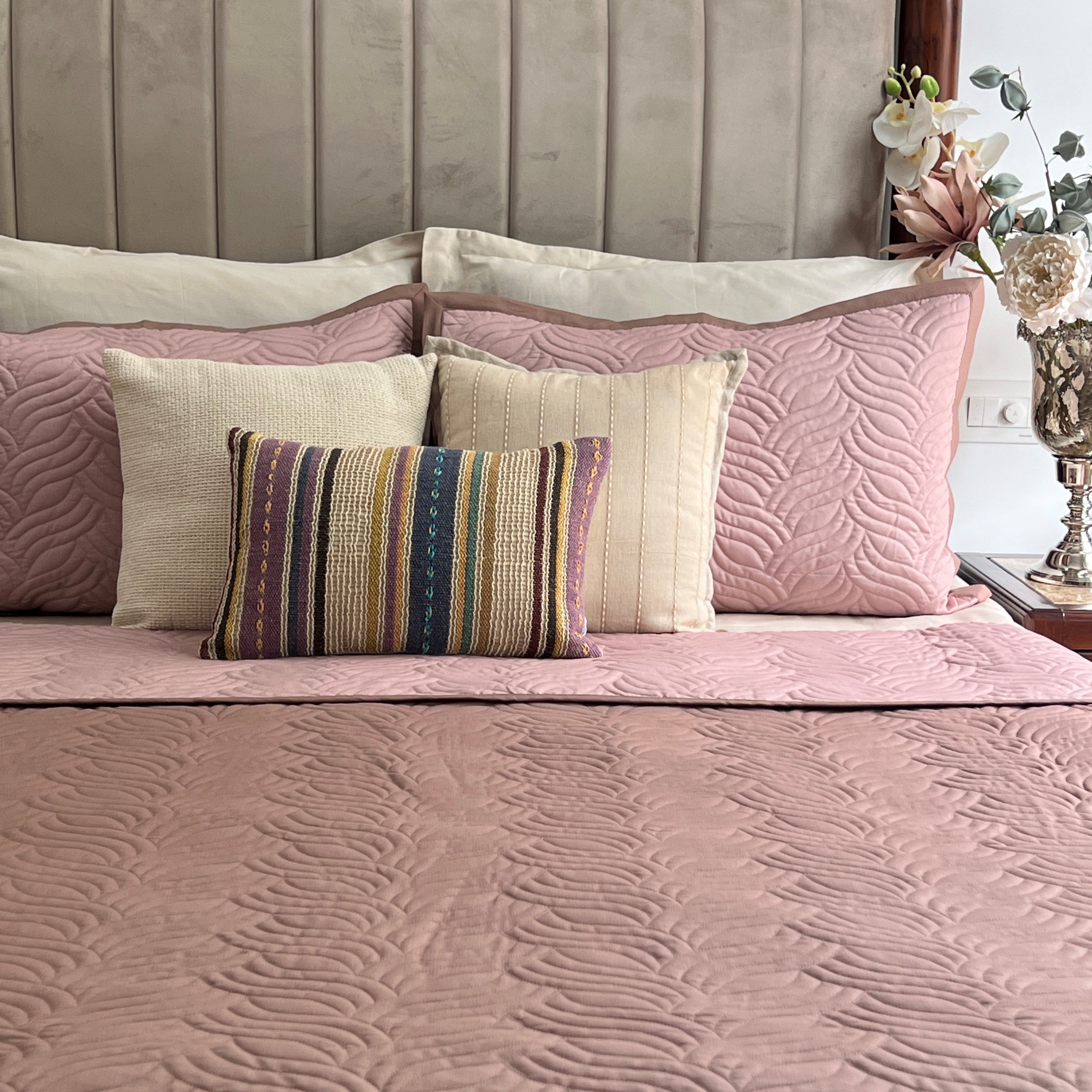 Sadyaska Quilted Brandy Rose and Old Rose Comber Reversible 1 Pcs Bedspread