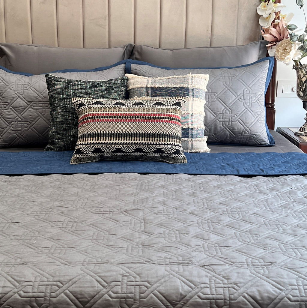 Sadyaska Quilted Navy and Dark Grey Gizmo Reversible 1 Pcs Bedspread