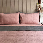 Sadyaska Quilted Old Rose and Dark Grey Ornate Reversible 1 Pcs Bedspread