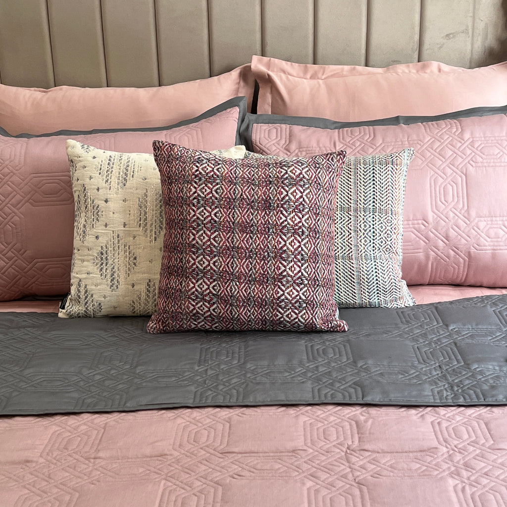 Sadyaska Quilted Old Rose and Dark Grey Ornate Reversible 1 Pcs Bedspread