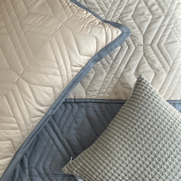 Sadyaska Quilted Sand and Dark Grey Rhombic Reversible 1 Pcs Bedspread