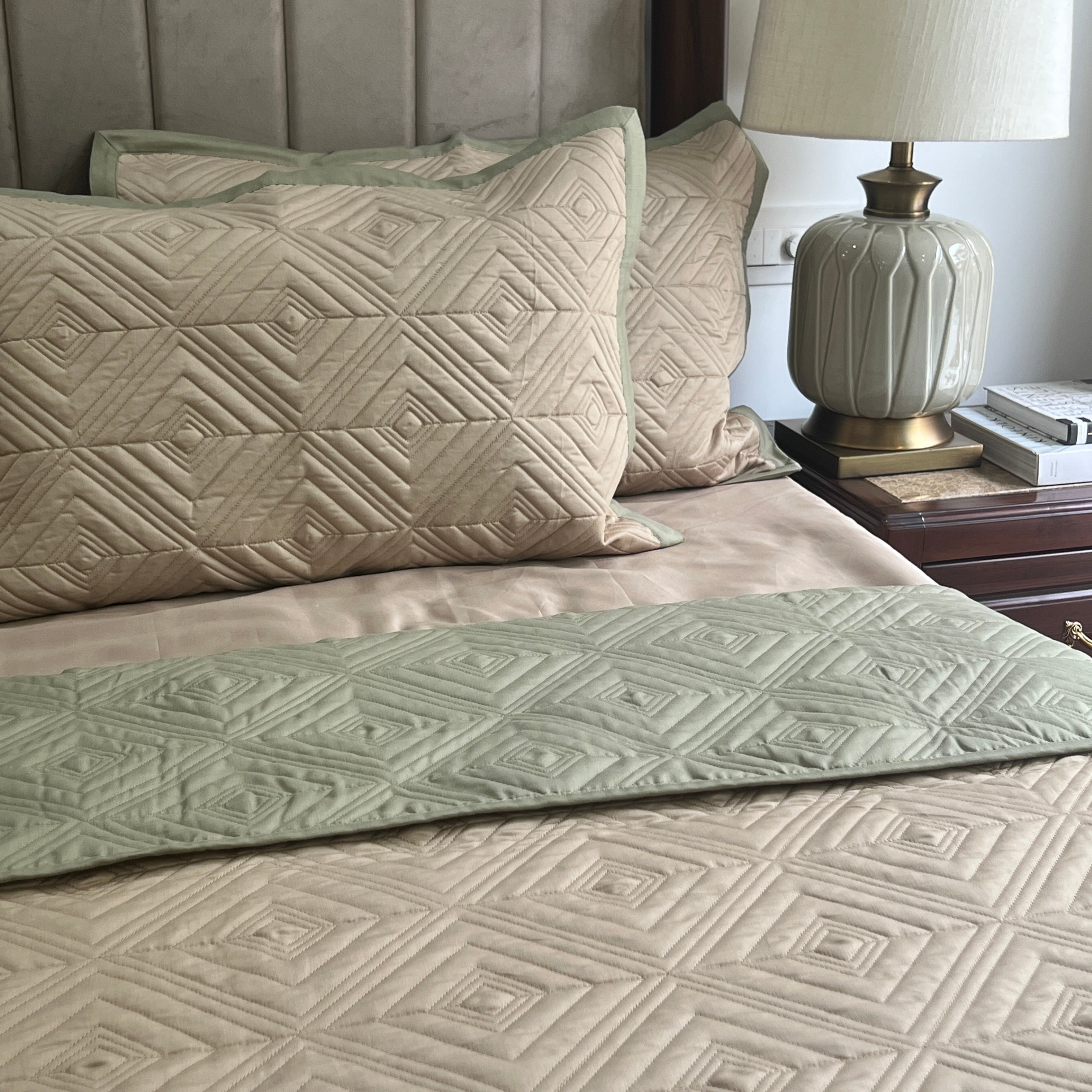 Sadyaska Ripple Forest Green And Sand Cotton Rich Trousseau Set 10 Pcs Product