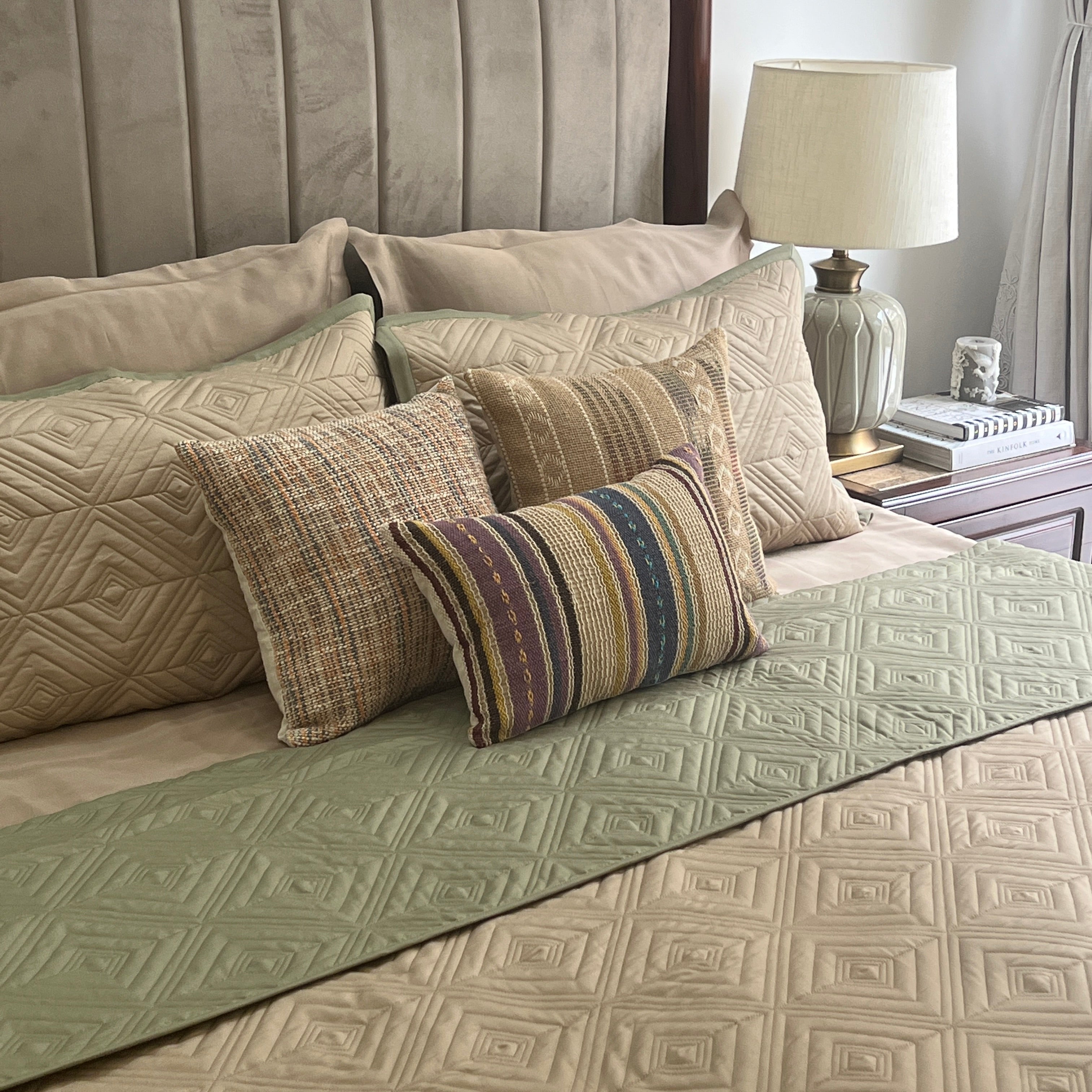 Sadyaska Quilted Forest Green and Sand Ripple Reversible 1 Pcs Bedspread