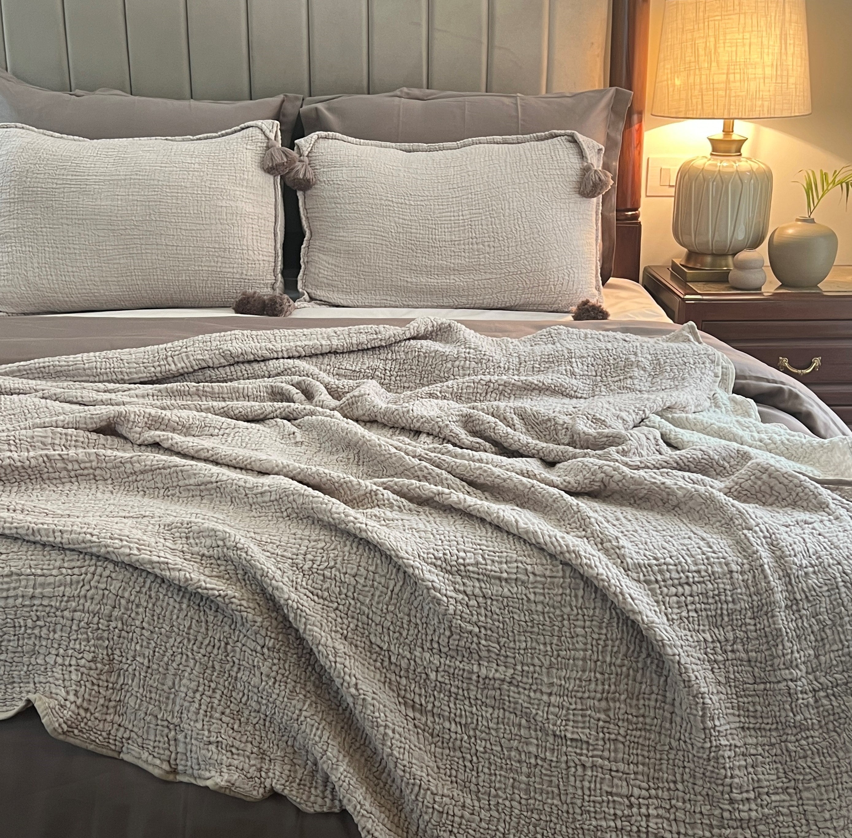Sadyaska Meraki Buff Woven 1 Pcs Bedspread