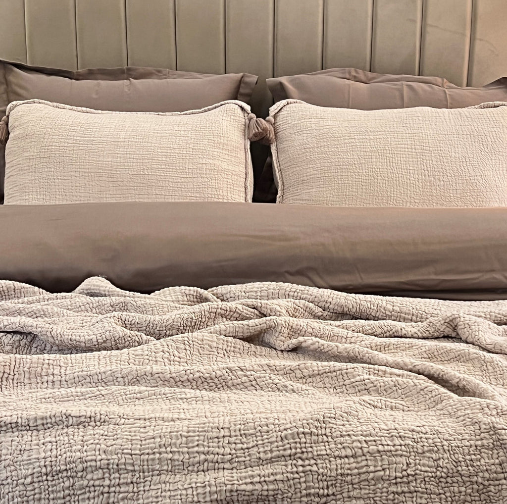 Sadyaska Meraki Buff Woven 1 Pcs Bedspread
