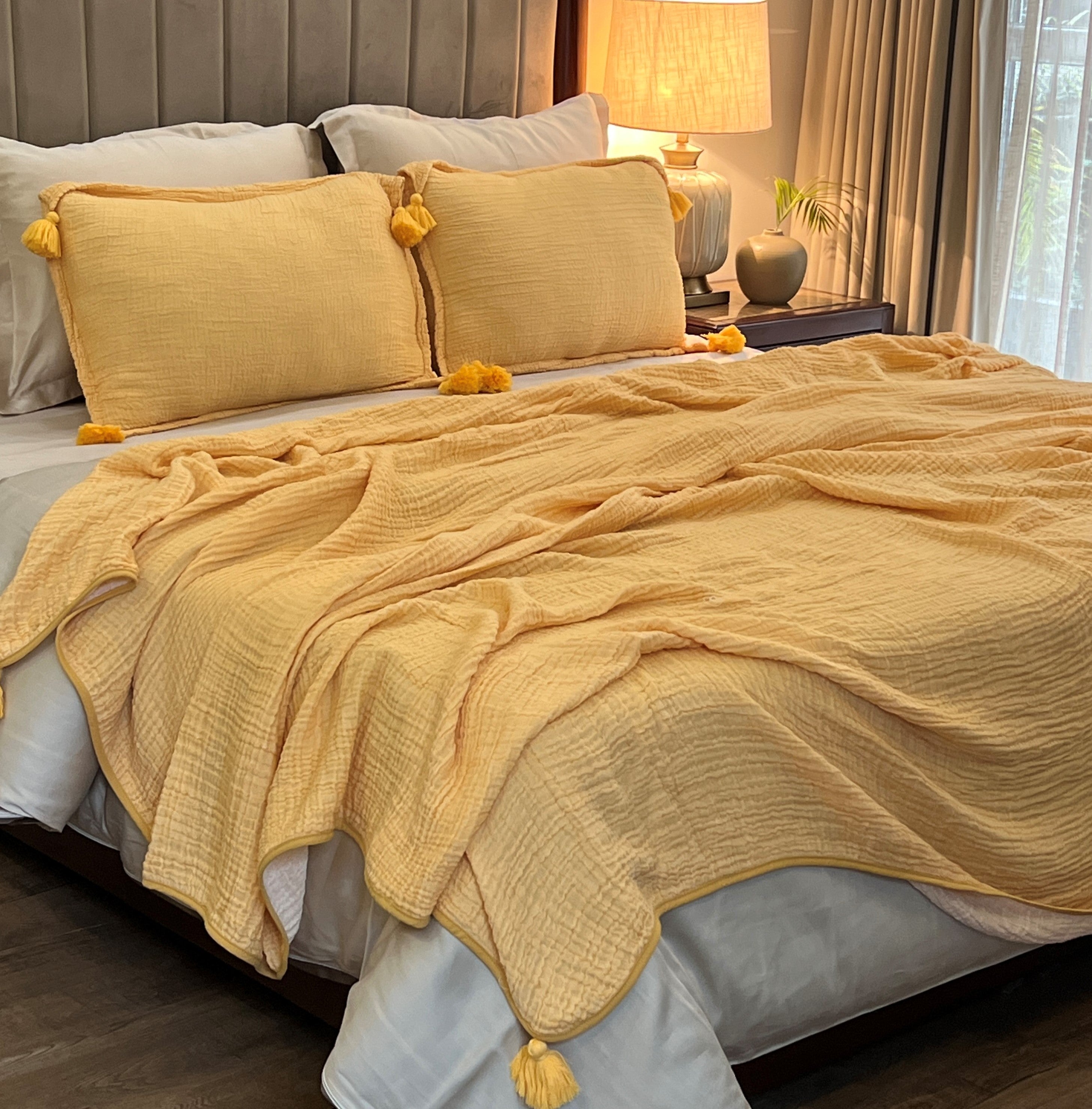 Sadyaska Meraki Buttercup Yellow Woven 1 Pcs Bedspread
