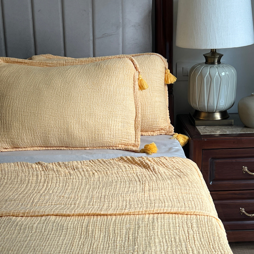 Sadyaska Meraki Buttercup Yellow Woven 1 Pcs Bedspread