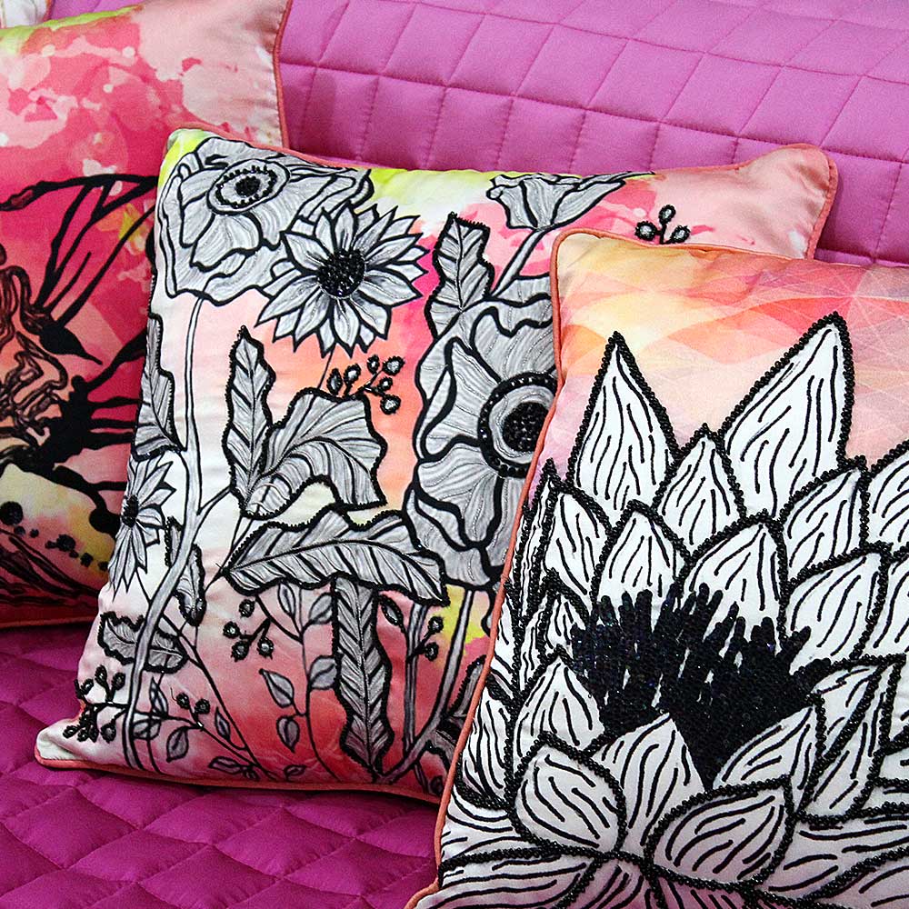 Sadyaska Digital Floral Printed Polyester Hand & Manual Embroidered Premium Quality Orange 16" X 16"… 1 Pcs Cushion Cover