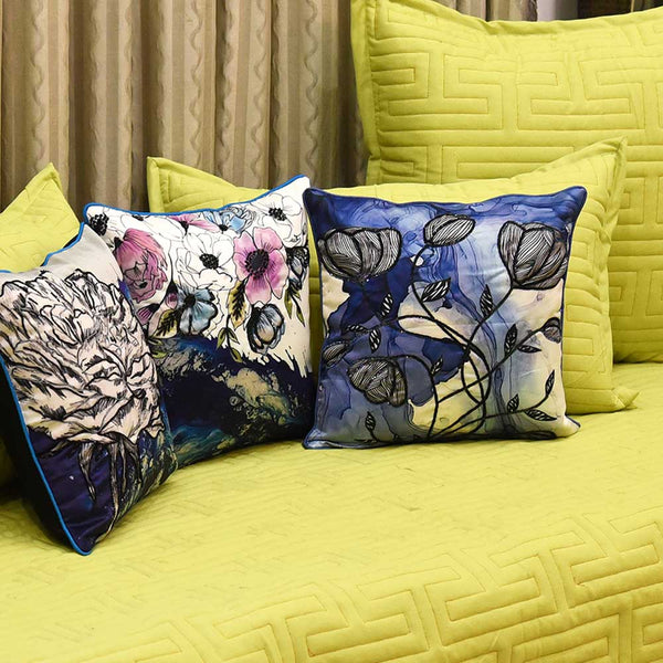 Sadyaska Silverbell Floral Digital Print Polyester Cushions & Blue 16