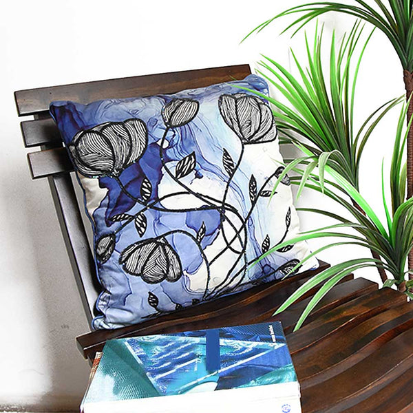Sadyaska Silverbell Floral Digital Print Polyester Cushions & Blue 16