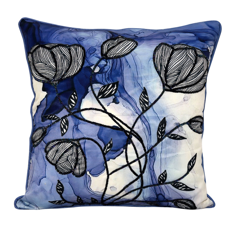 Sadyaska Silverbell Floral Digital Print Polyester Cushions & Blue 16" X 16"… 1 Pcs Cushion Cover