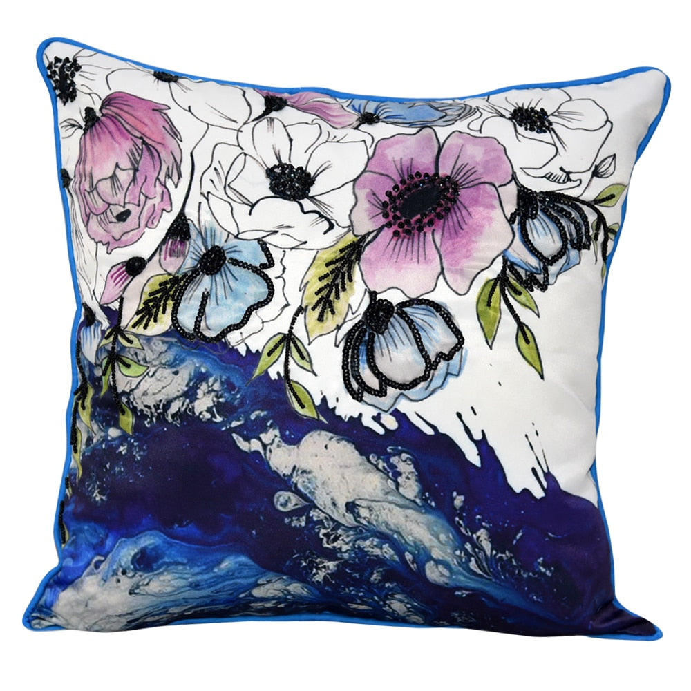 Sadyaska Cherry Blossom Hand Embroidered Polyester Flower Print 16" X 16"… 1 Pcs Cushion Cover