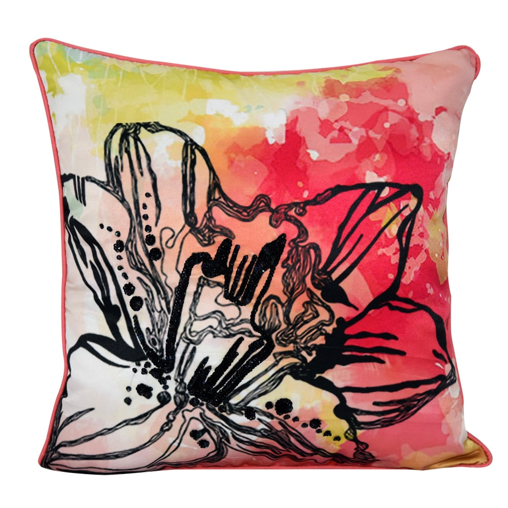 Sadyaska Polyester Designer Lily Digital Printed 16" X 16" Home Decor Office Living Room Sofa Car Chair Floral Printed … 1 Pcs Cushion Cover