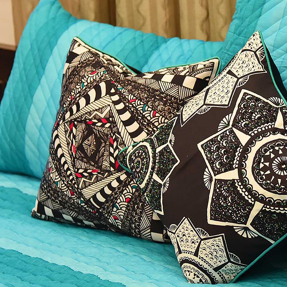 Sadyaska Geometric Digital Printed Designer Black and White Home Decor Digital Pillow Cushion Case 16" X 16"… 1 Pcs Cushion Cover