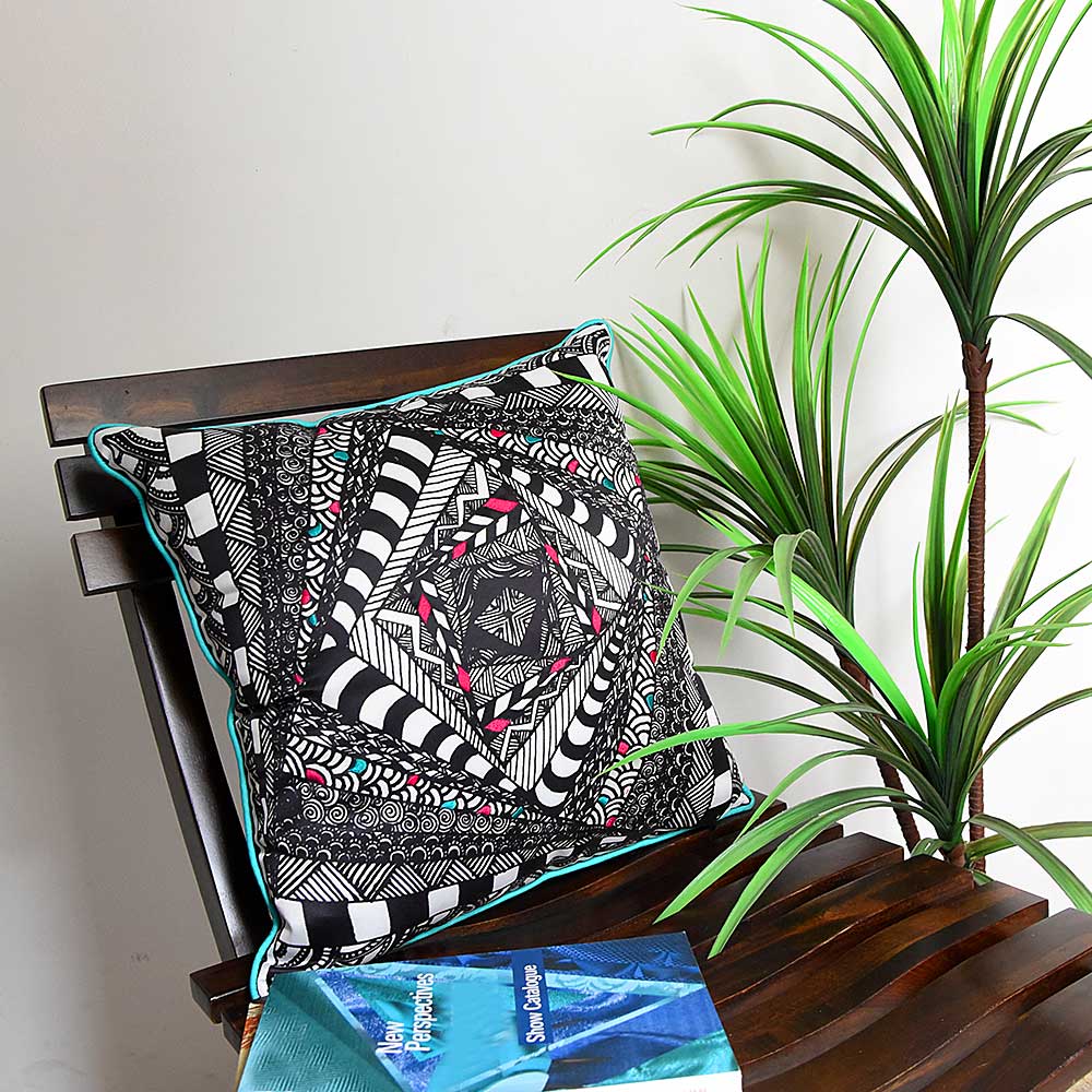 Sadyaska Geometric Digital Printed Designer Black and White Home Decor Digital Pillow Cushion Case 16" X 16"… 1 Pcs Cushion Cover